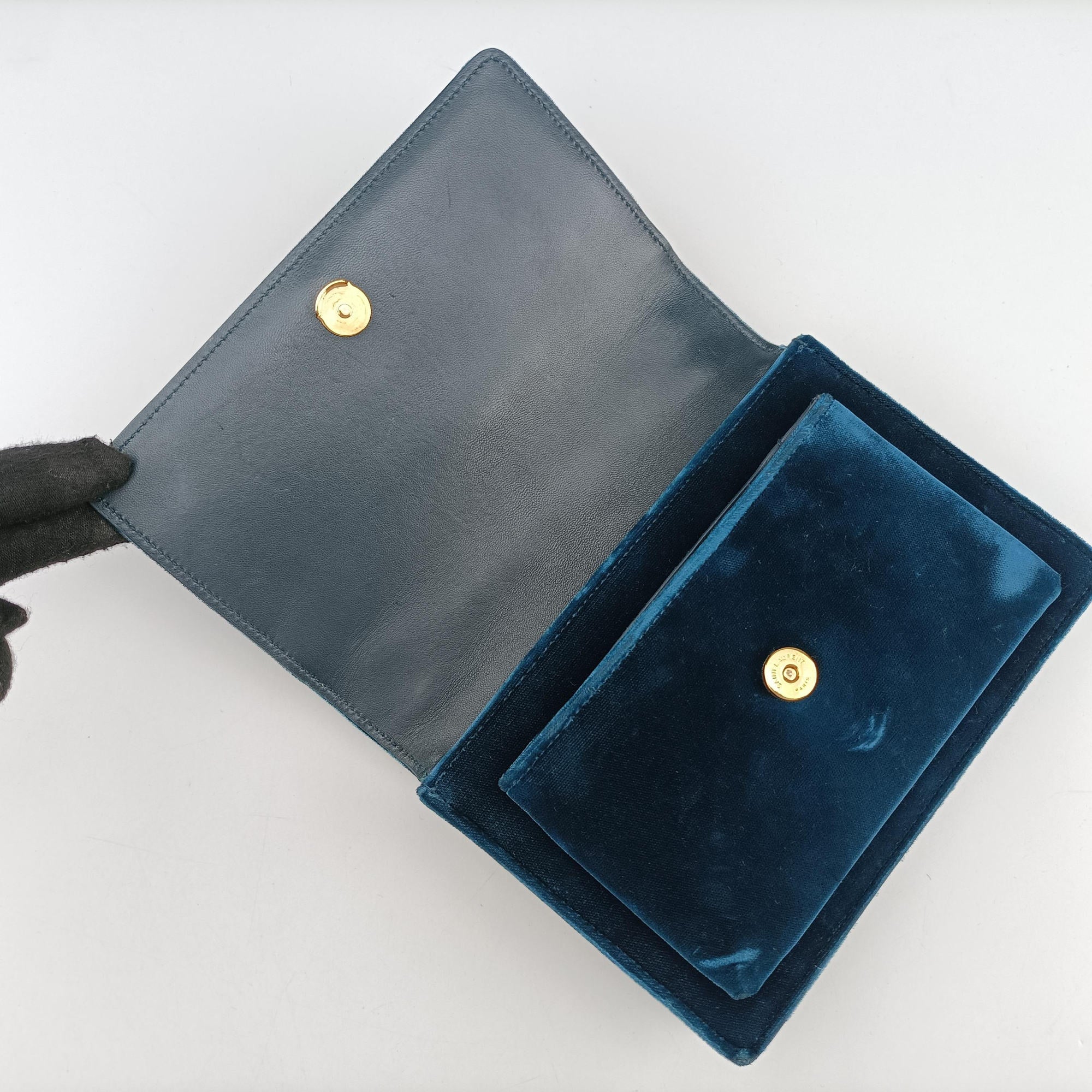 Pre-owned Yves Saint Laurent SUNSET Blue velour 441972 shoulderbag | stylenewstar