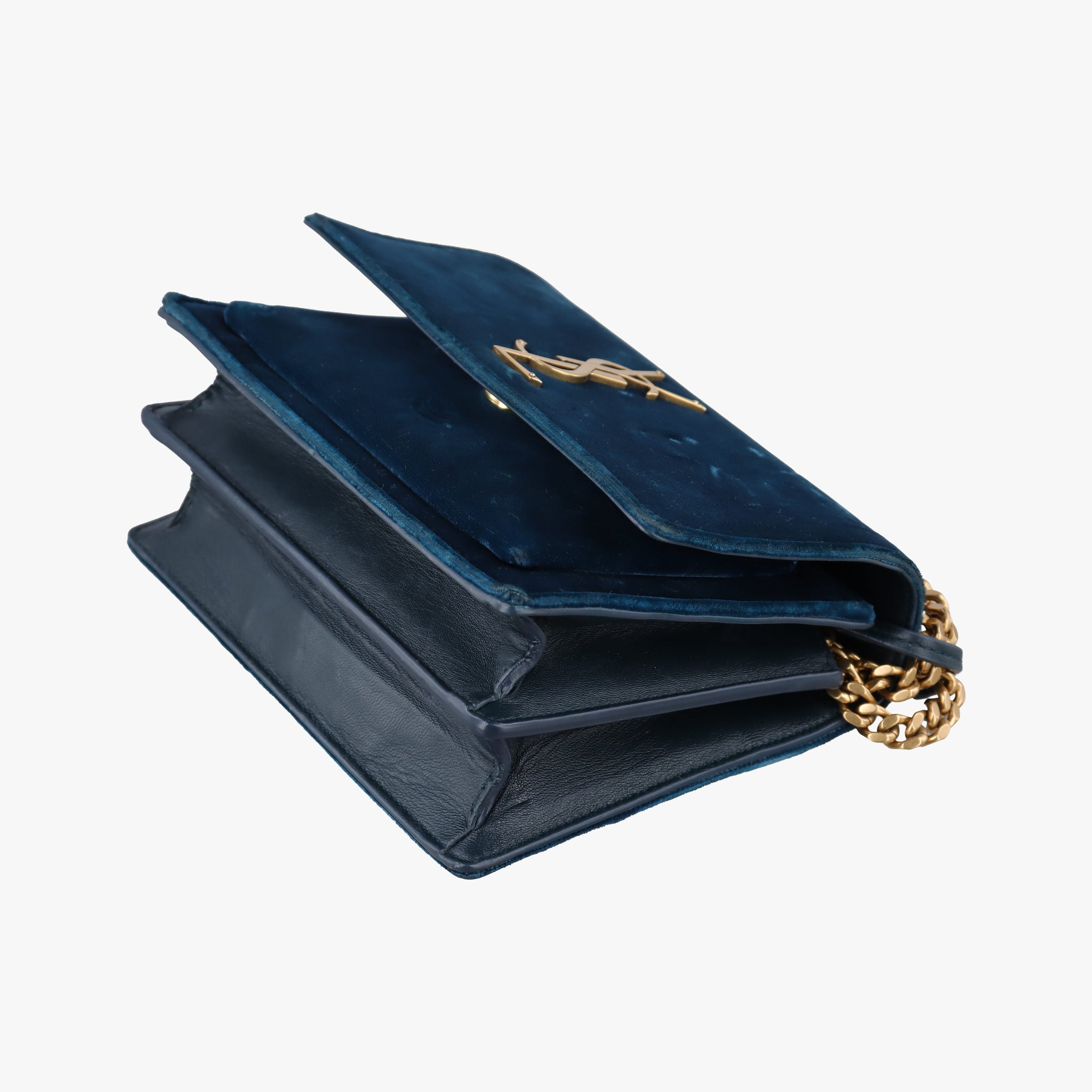 Pre-owned Yves Saint Laurent SUNSET Blue velour 441972 shoulderbag | stylenewstar