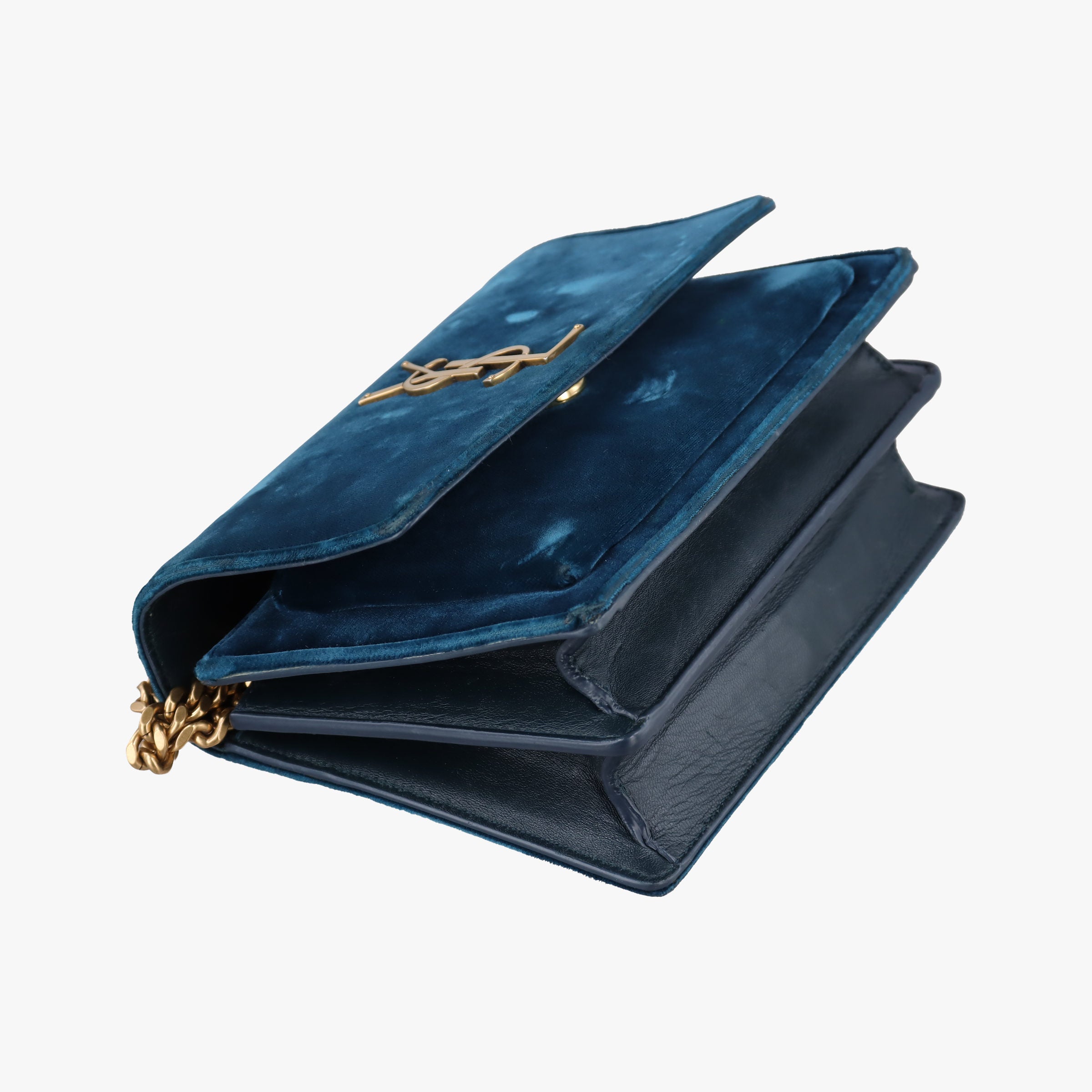 Pre-owned Yves Saint Laurent SUNSET Blue velour 441972 shoulderbag | stylenewstar