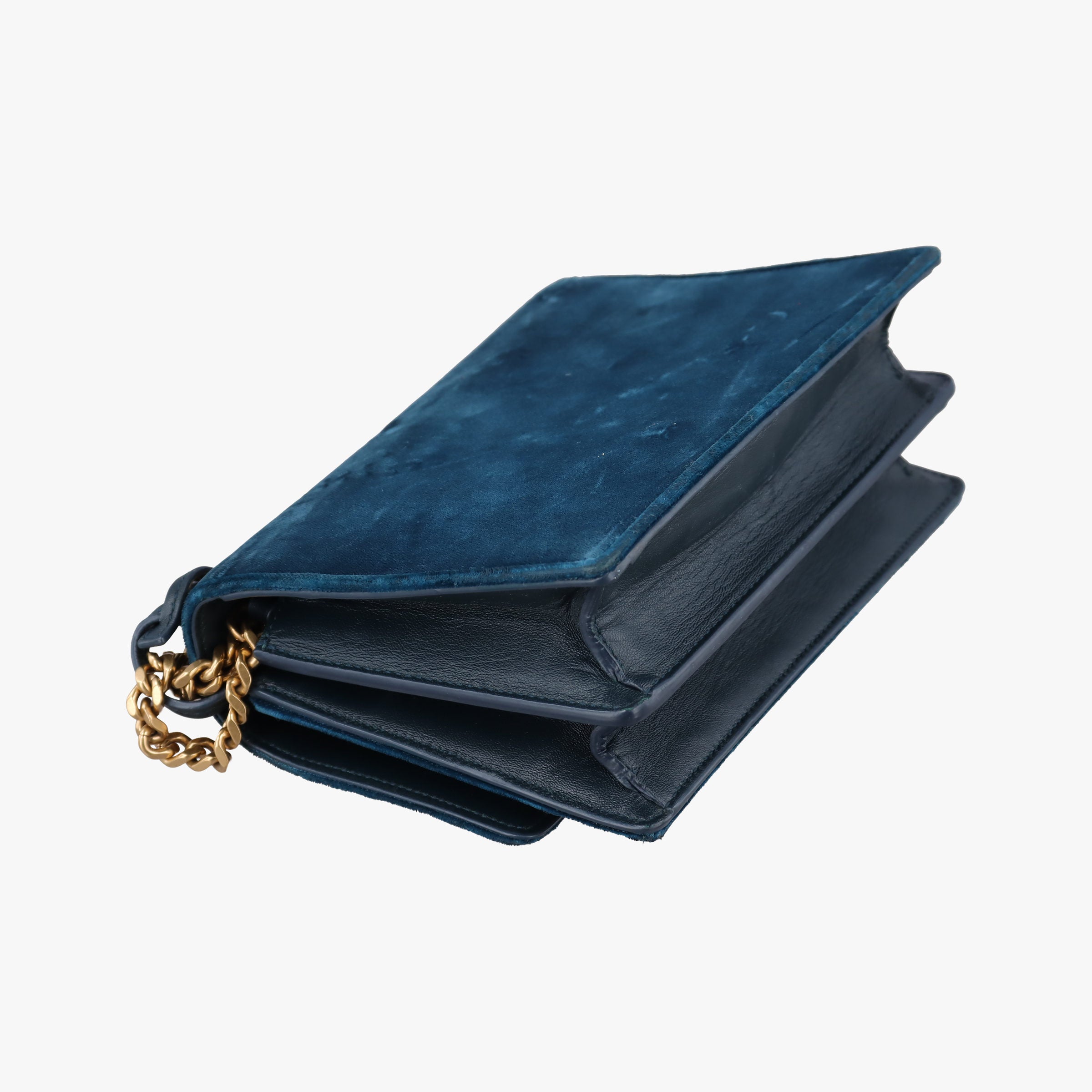 Pre-owned Yves Saint Laurent SUNSET Blue velour 441972 shoulderbag | stylenewstar
