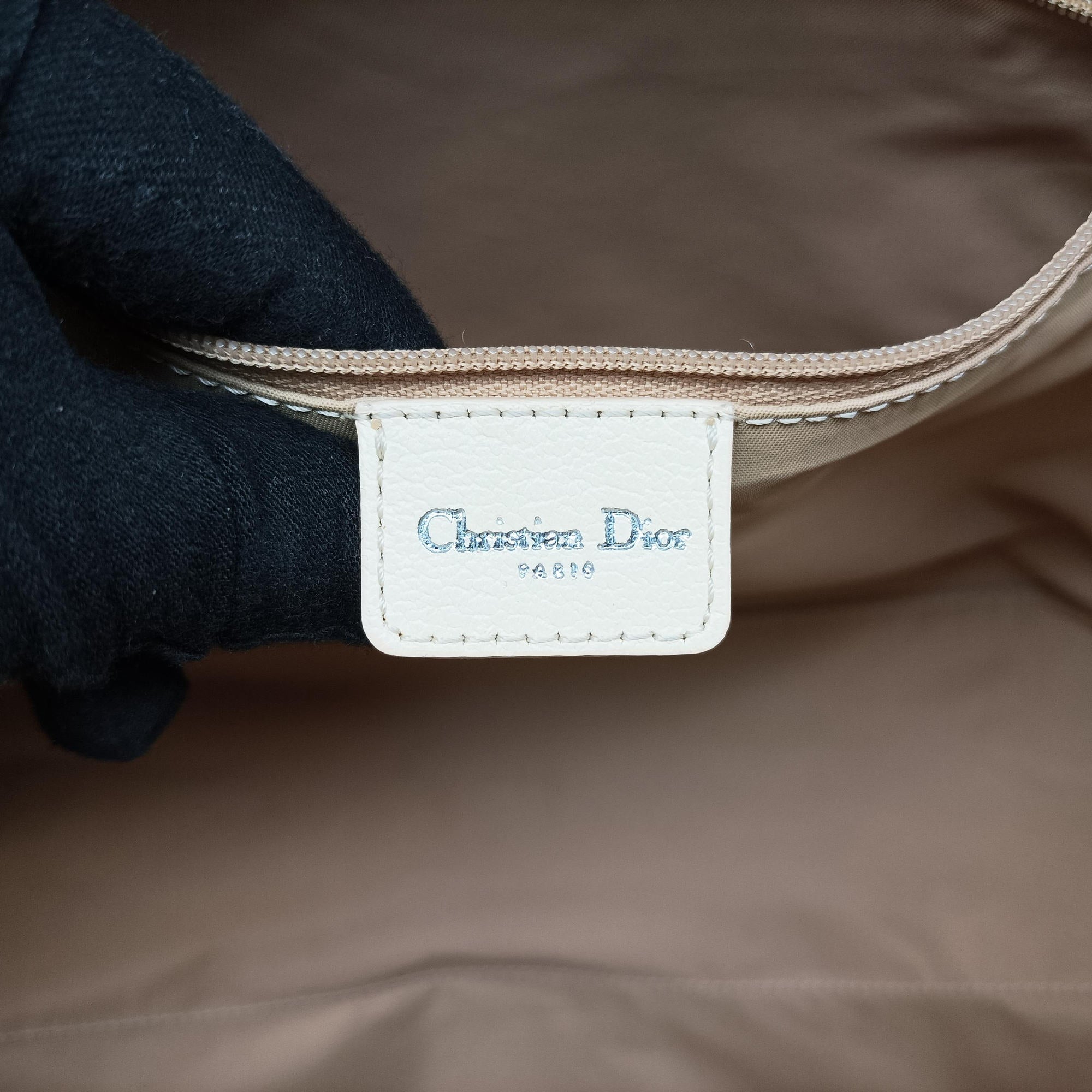 Pre-owned Christian Dior Trotter Flower Line White x Beige x Multicolor canvas × leather  handbag | stylenewstar