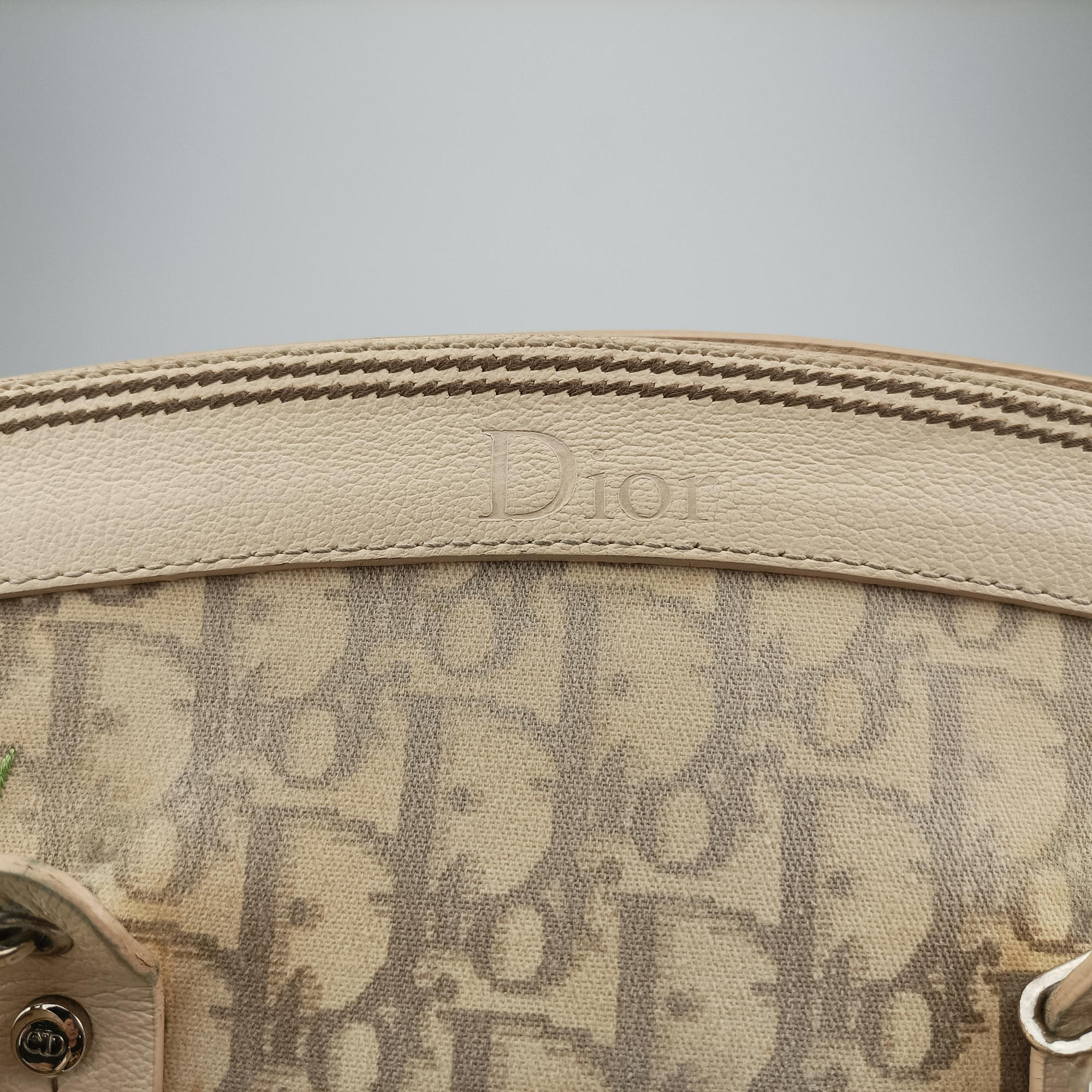 Pre-owned Christian Dior Trotter Flower Line White x Beige x Multicolor canvas × leather  handbag | stylenewstar