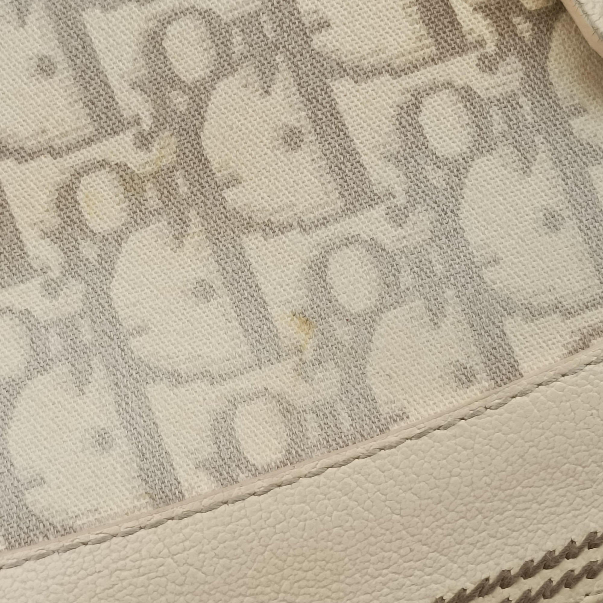 Pre-owned Christian Dior Trotter Flower Line White x Beige x Multicolor canvas × leather  handbag | stylenewstar