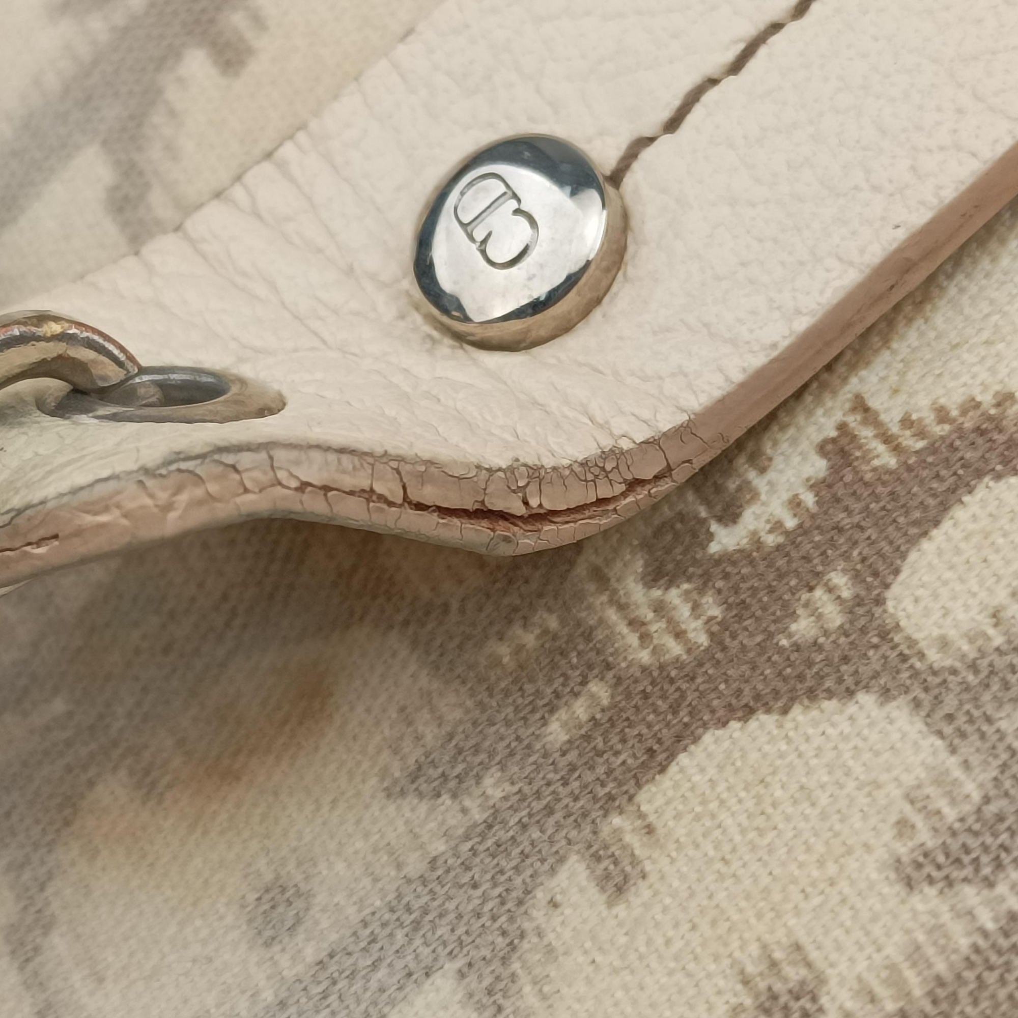 Pre-owned Christian Dior Trotter Flower Line White x Beige x Multicolor canvas × leather  handbag | stylenewstar