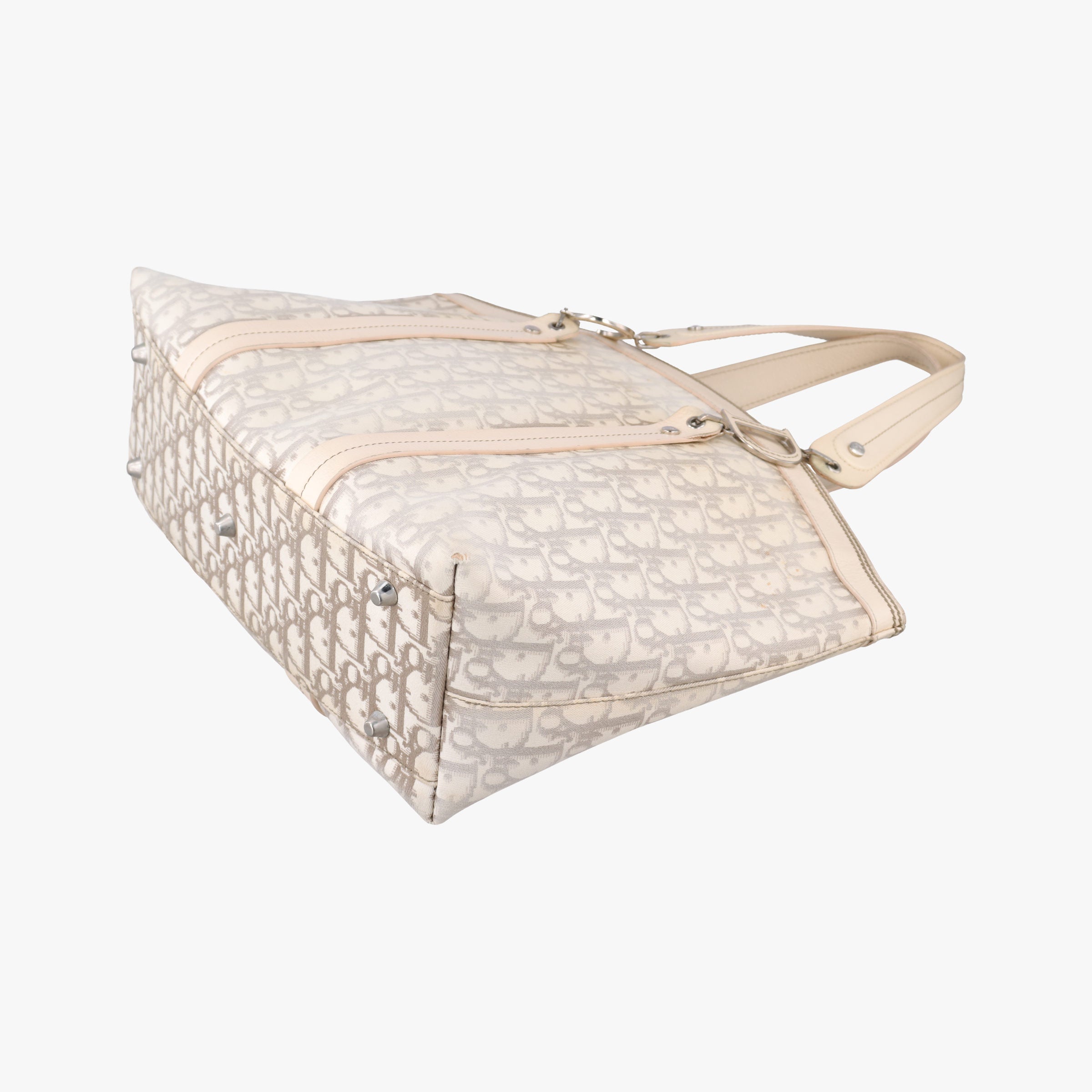 Pre-owned Christian Dior Trotter Flower Line White x Beige x Multicolor canvas × leather  handbag | stylenewstar