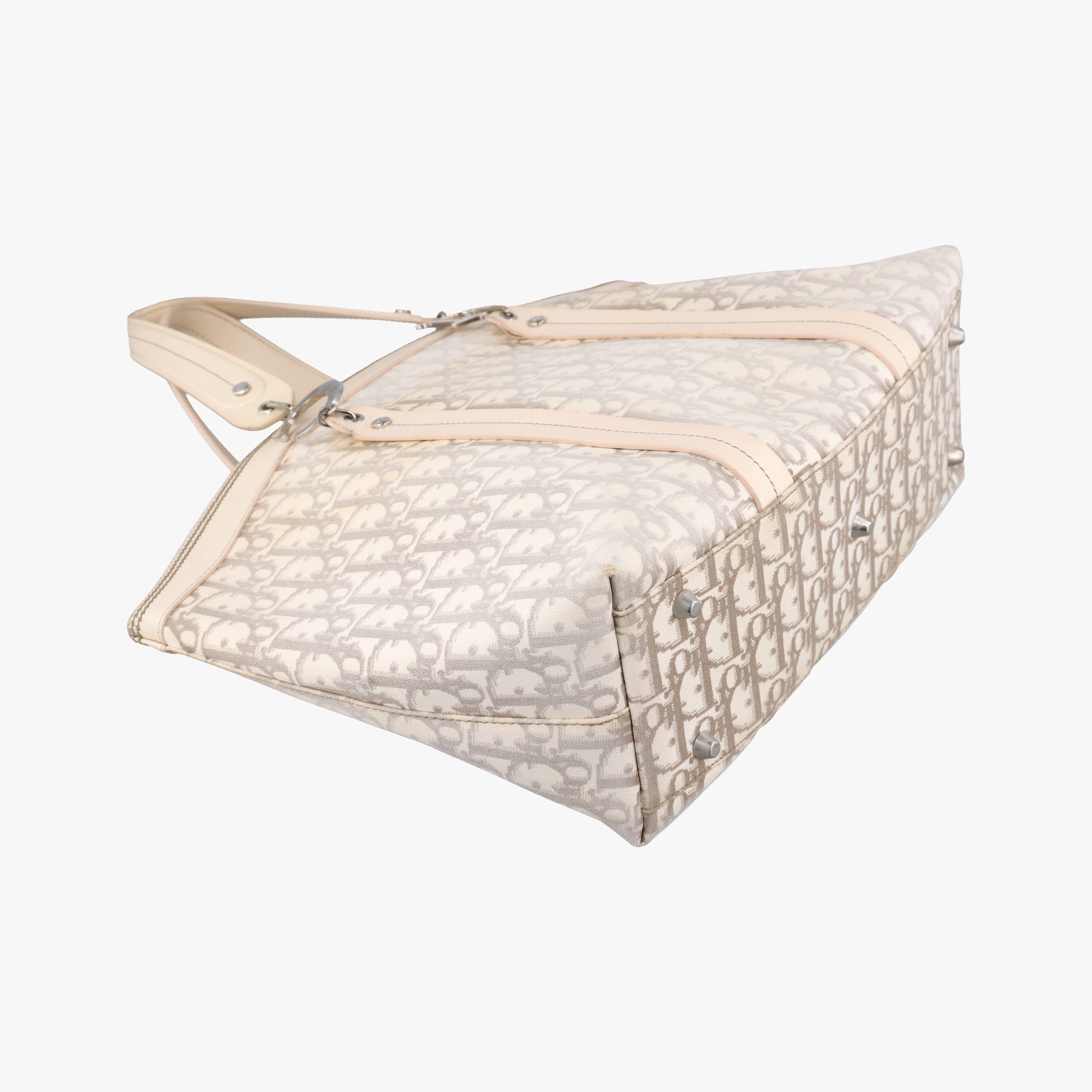 Pre-owned Christian Dior Trotter Flower Line White x Beige x Multicolor canvas × leather  handbag | stylenewstar
