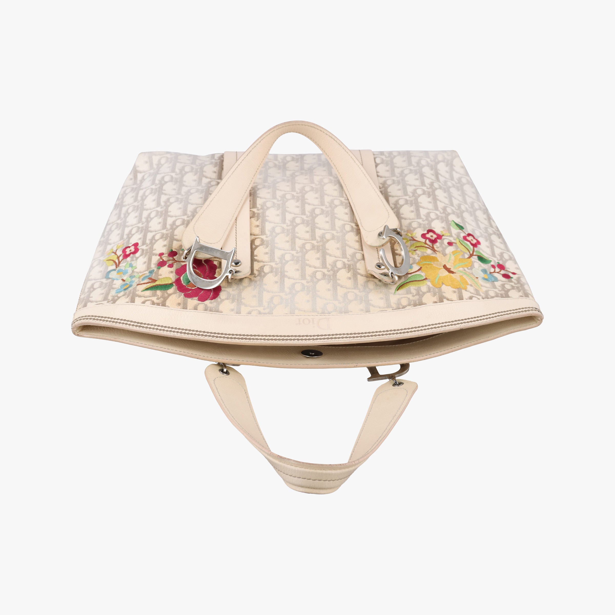 Pre-owned Christian Dior Trotter Flower Line White x Beige x Multicolor canvas × leather  handbag | stylenewstar