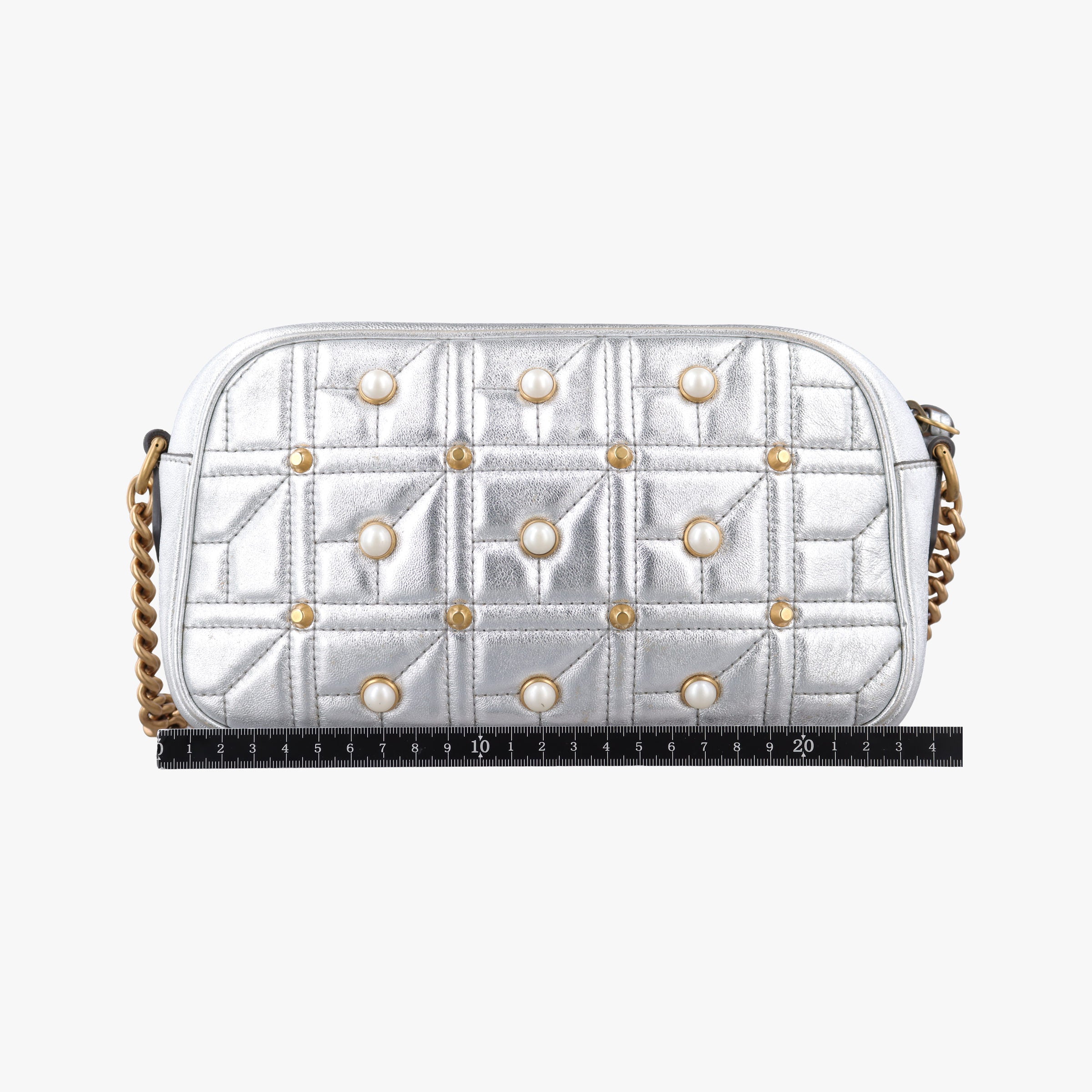 Pre-owned Gucci GG Marmont Silver Leather 447632 shoulderbag | stylenewstar
