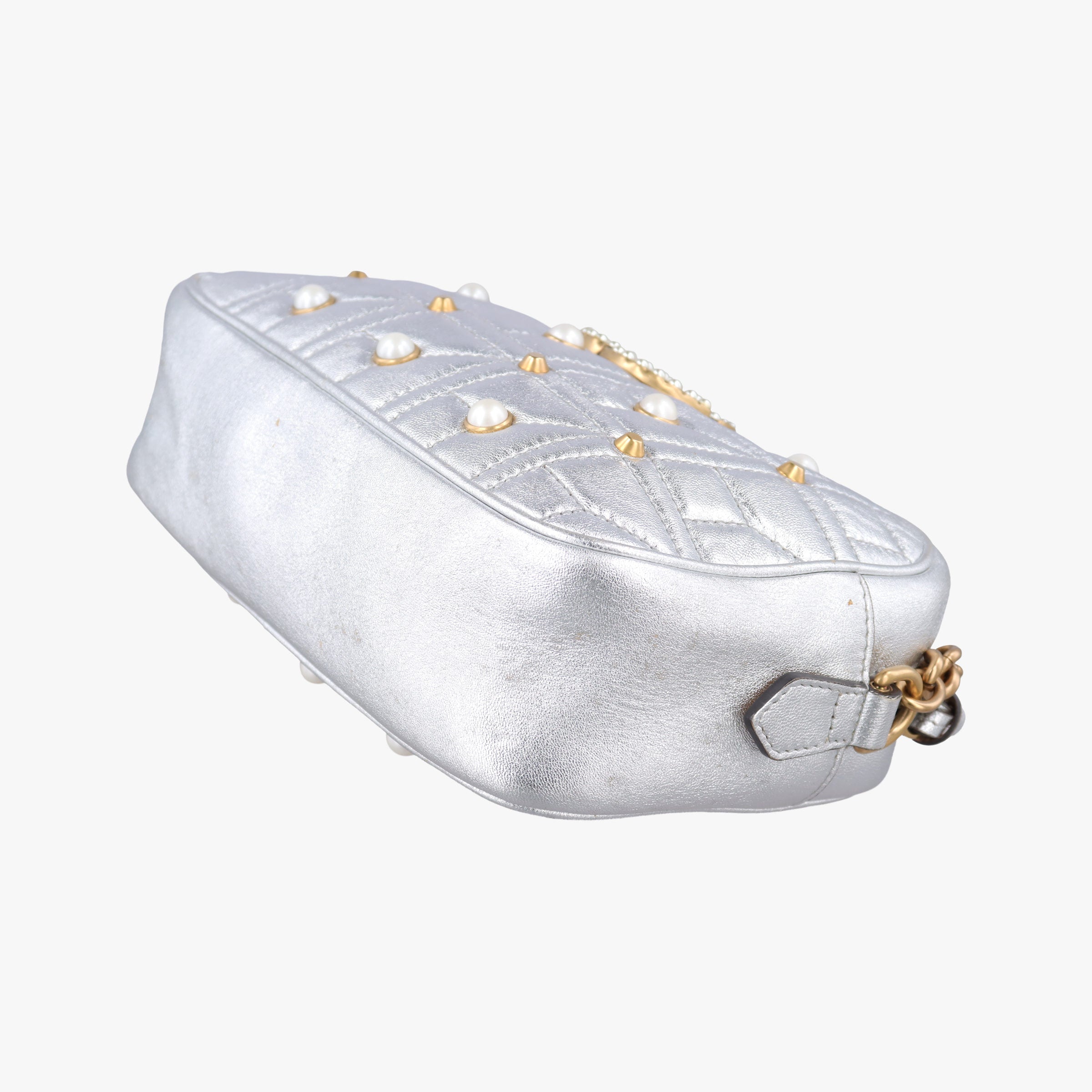 Pre-owned Gucci GG Marmont Silver Leather 447632 shoulderbag | stylenewstar
