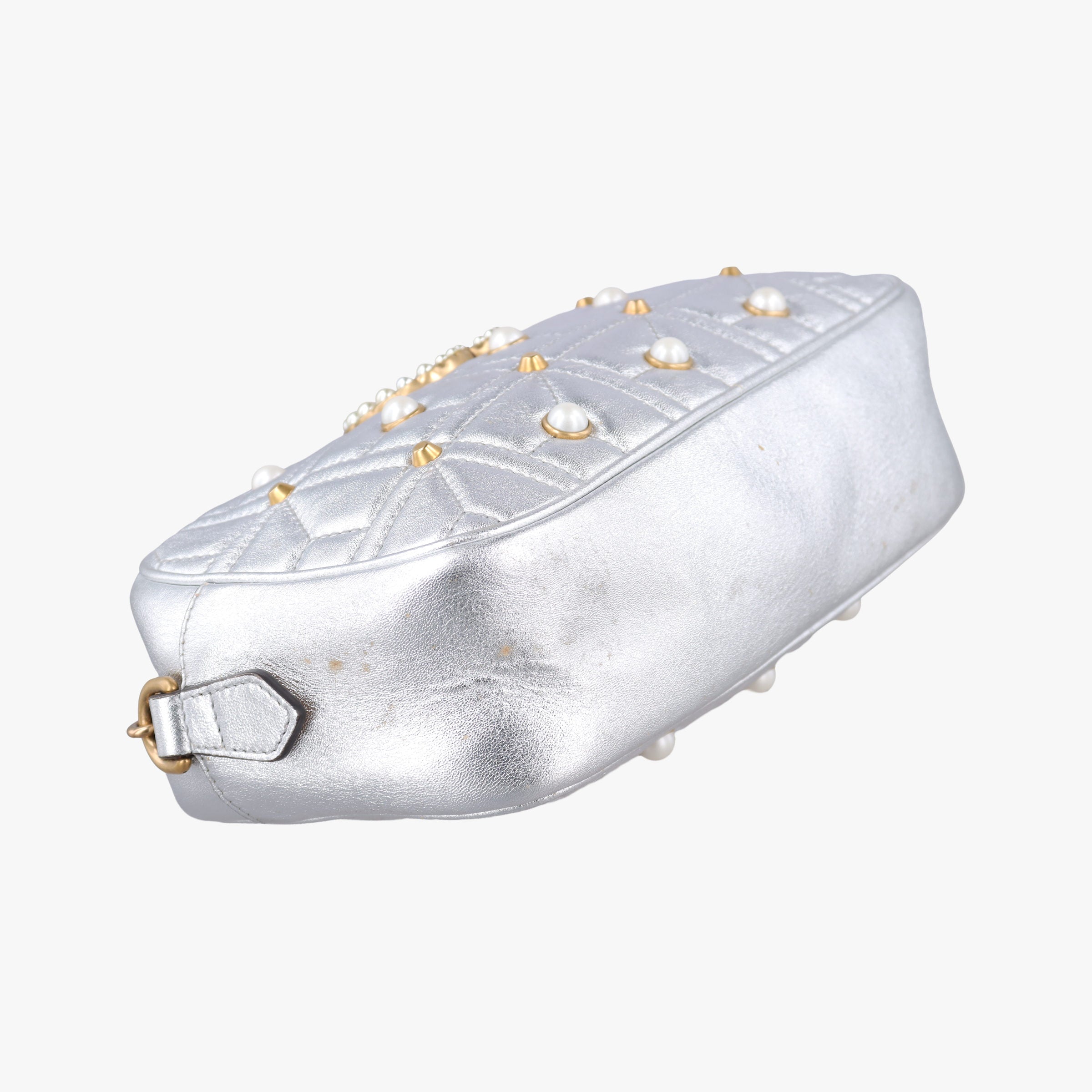 Pre-owned Gucci GG Marmont Silver Leather 447632 shoulderbag | stylenewstar