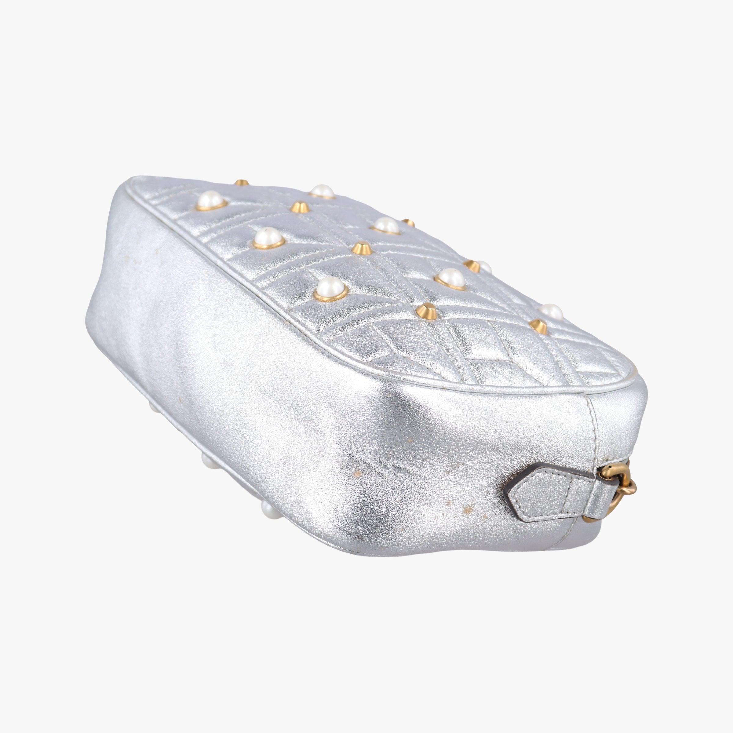 Pre-owned Gucci GG Marmont Silver Leather 447632 shoulderbag | stylenewstar