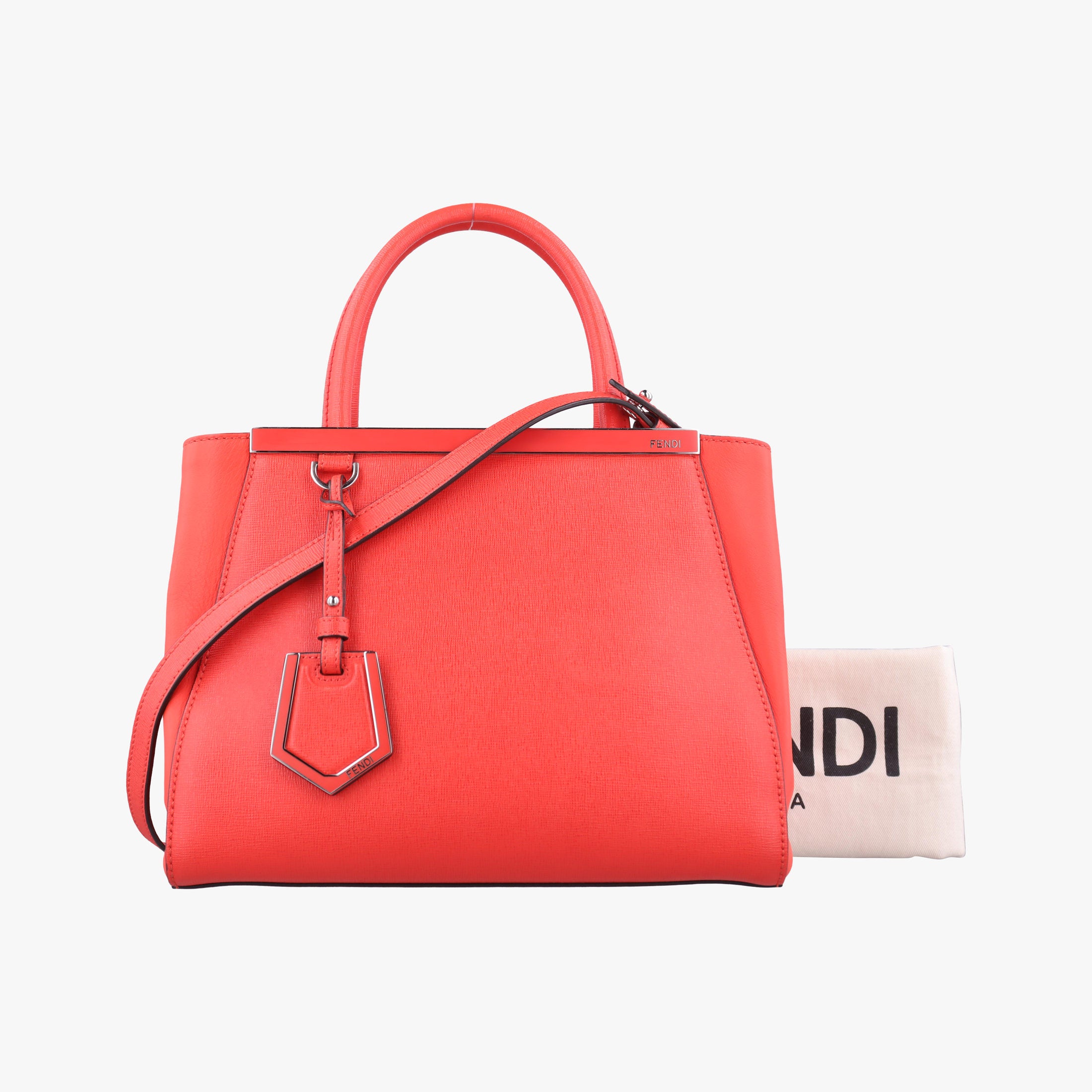 Pre-owned Fendi Petite 2 JOURS Orange Leather 8BH253 shoulderbag | stylenewstar
