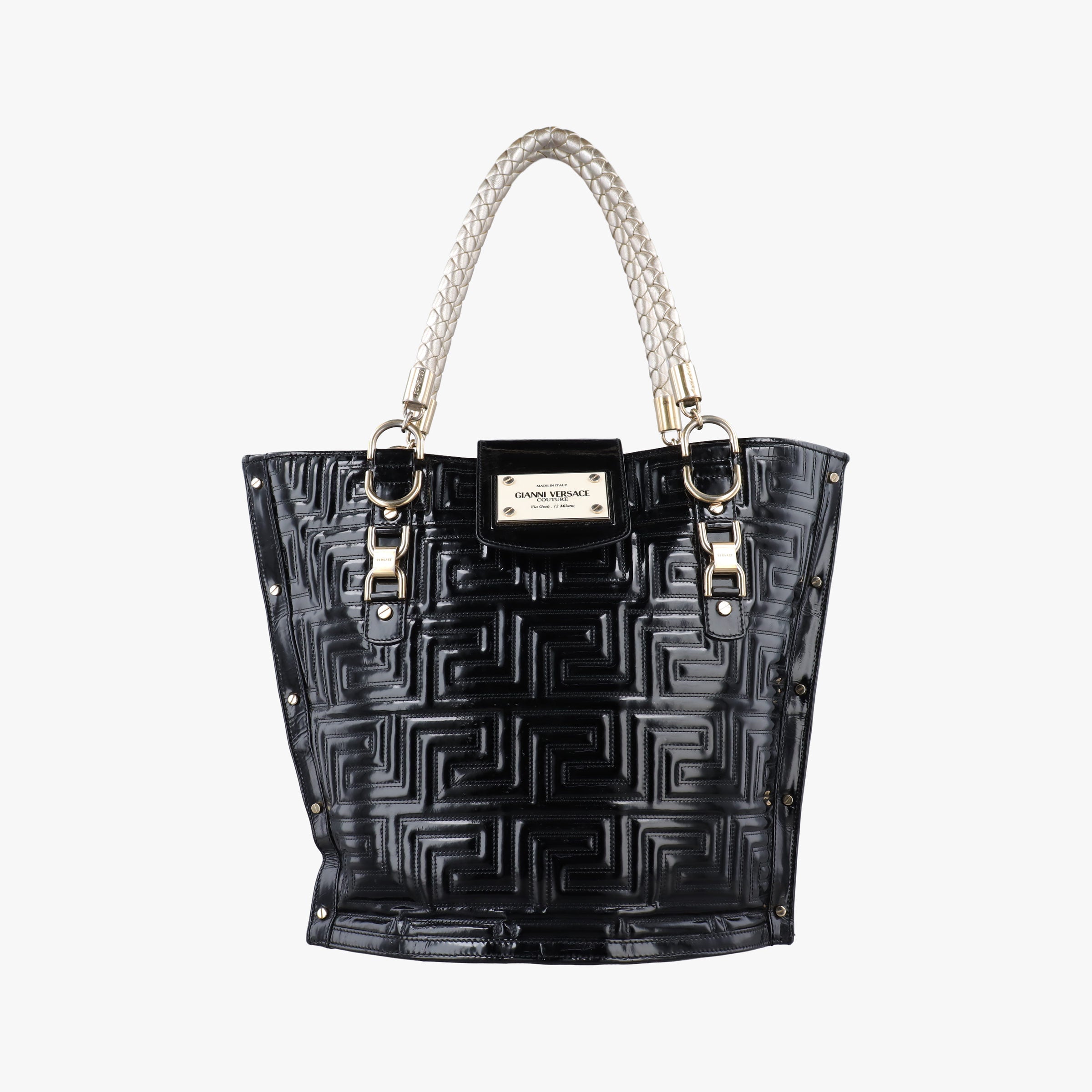 Pre-owned VERSACE Snap Out Of It Black Patent  handbag | stylenewstar