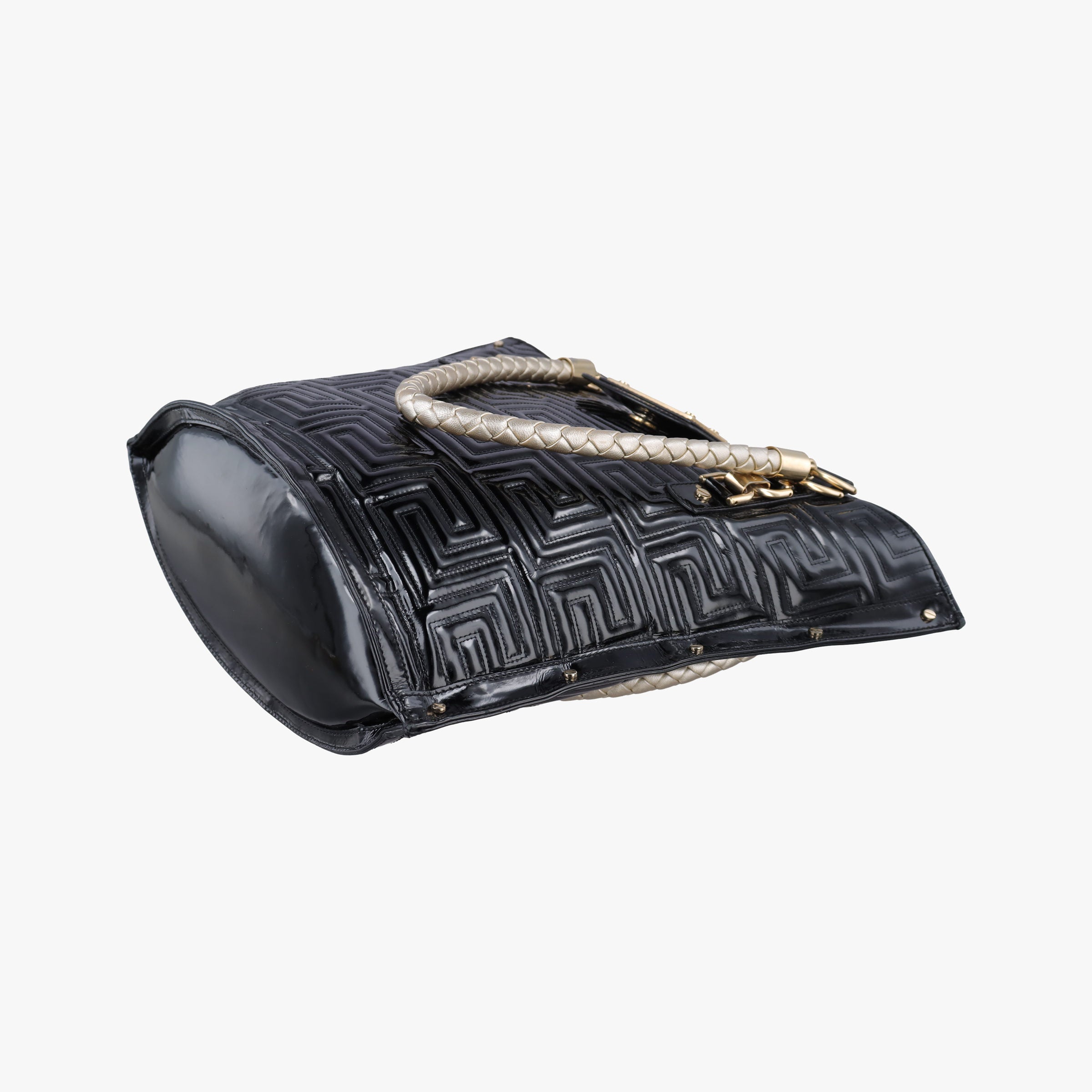Pre-owned VERSACE Snap Out Of It Black Patent  handbag | stylenewstar