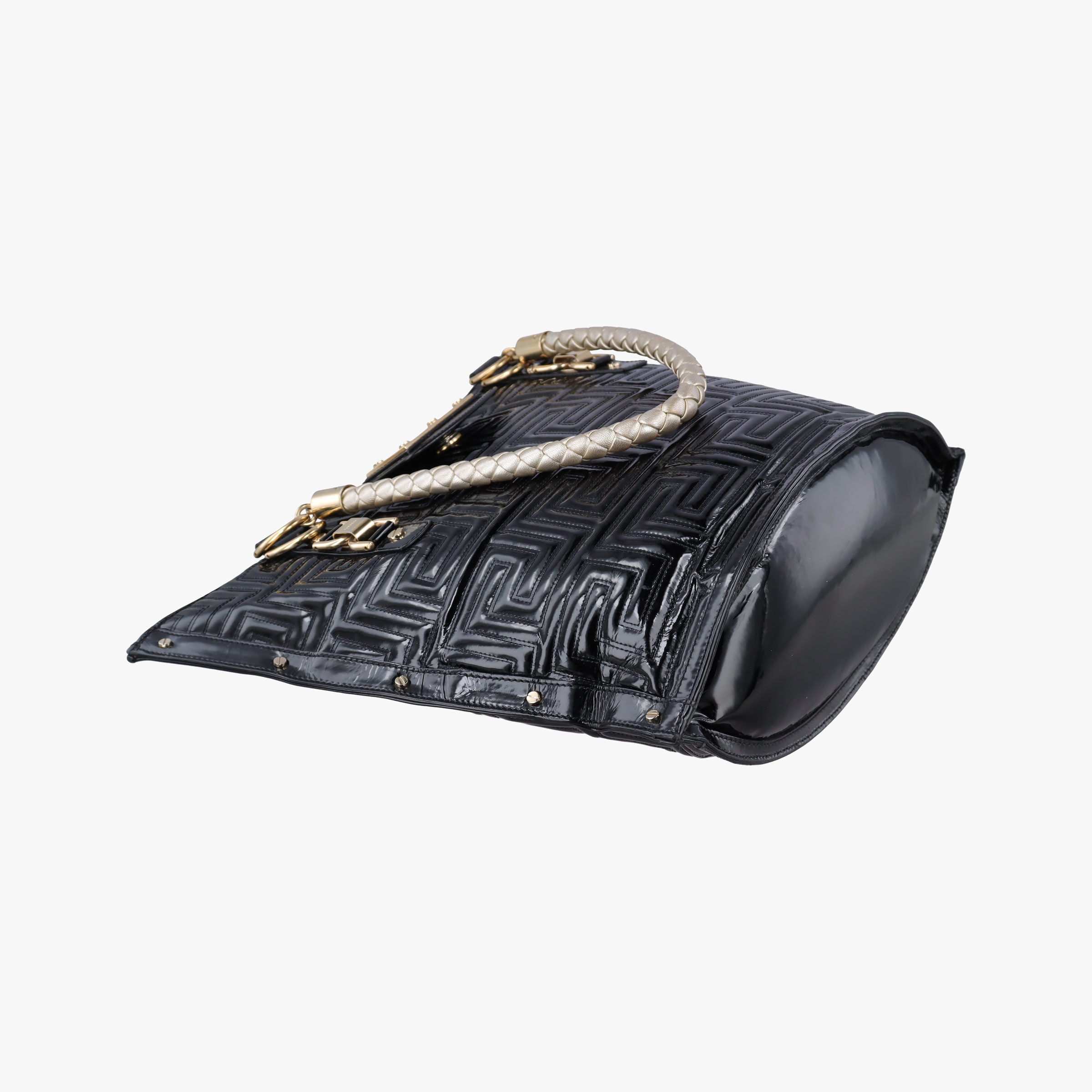Pre-owned VERSACE Snap Out Of It Black Patent  handbag | stylenewstar