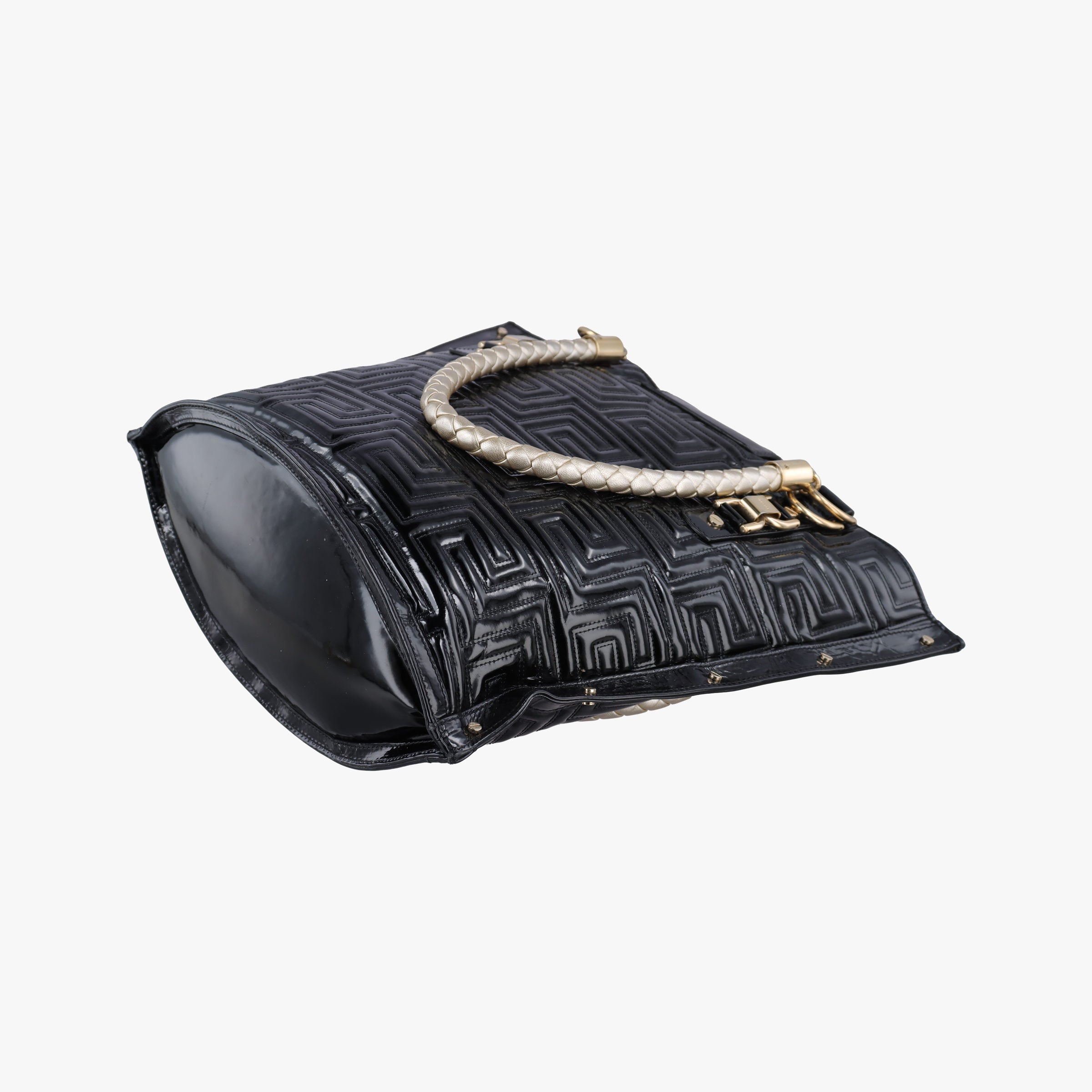 Pre-owned VERSACE Snap Out Of It Black Patent  handbag | stylenewstar