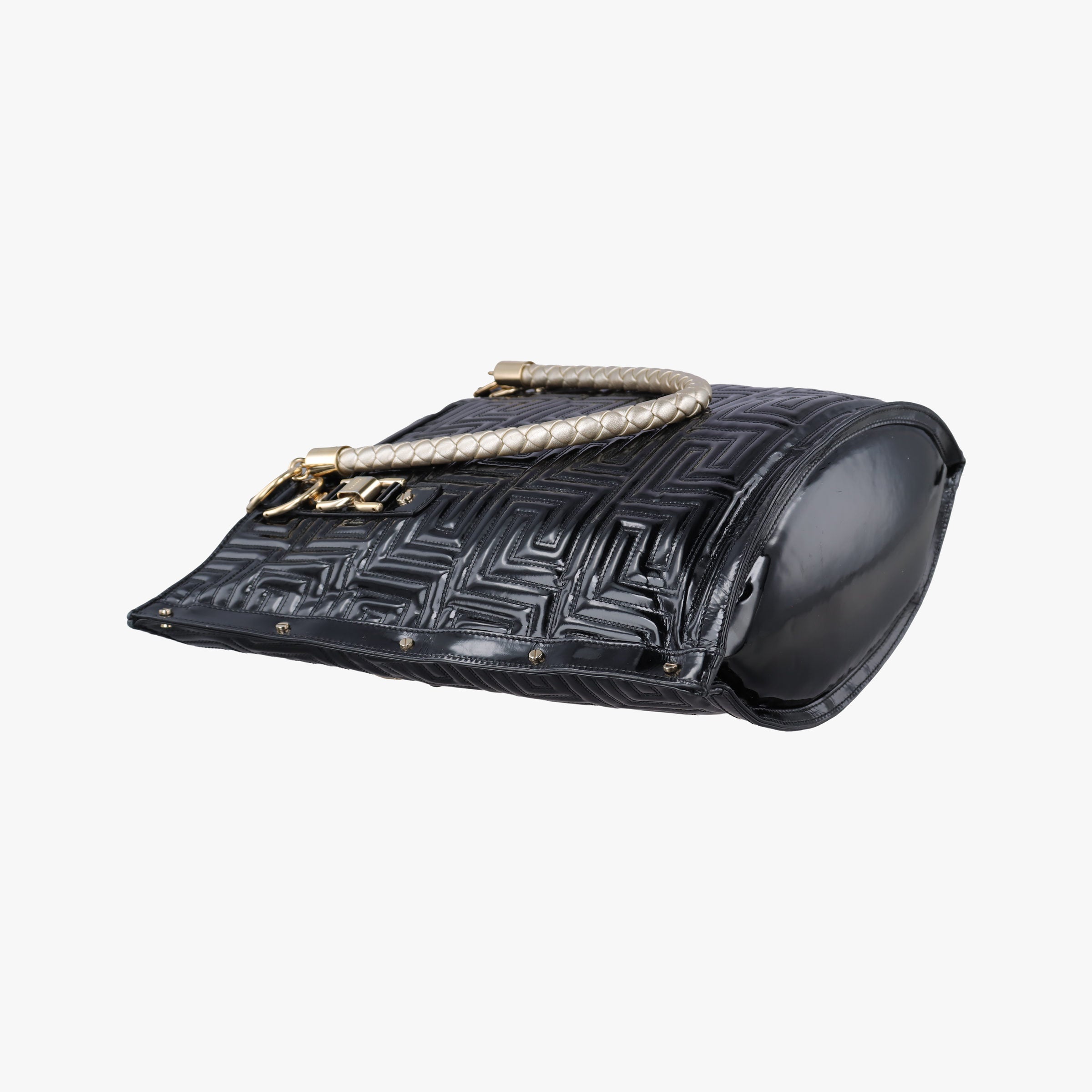 Pre-owned VERSACE Snap Out Of It Black Patent  handbag | stylenewstar
