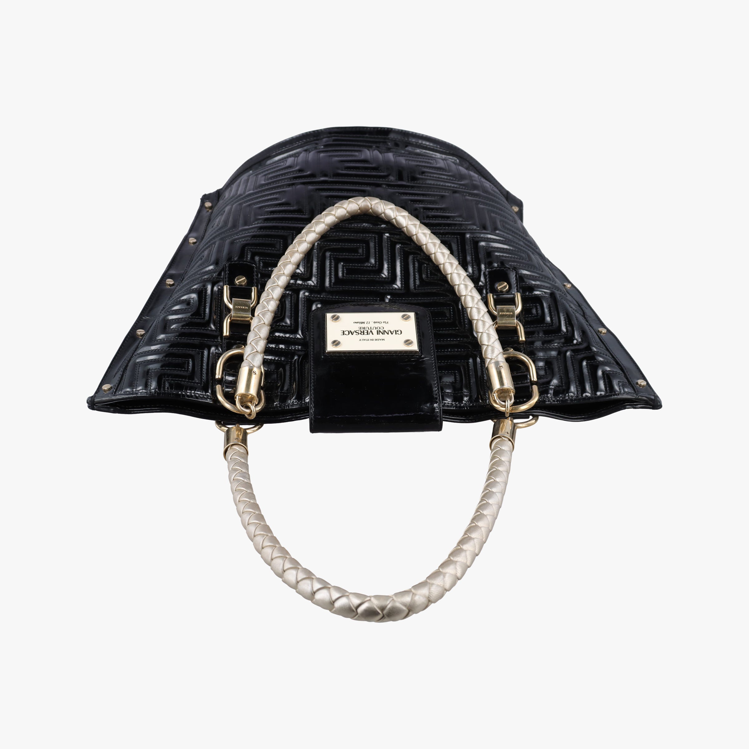 Pre-owned VERSACE Snap Out Of It Black Patent  handbag | stylenewstar