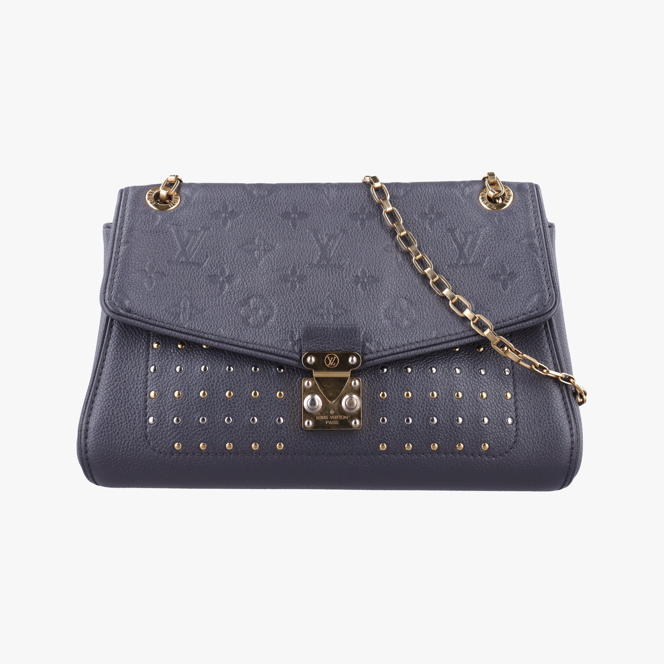 Pre-owned Louis Vuitton Saint Germain PM Studs Gris Silver Monogram Empreinte M51729 shoulderbag | stylenewstar