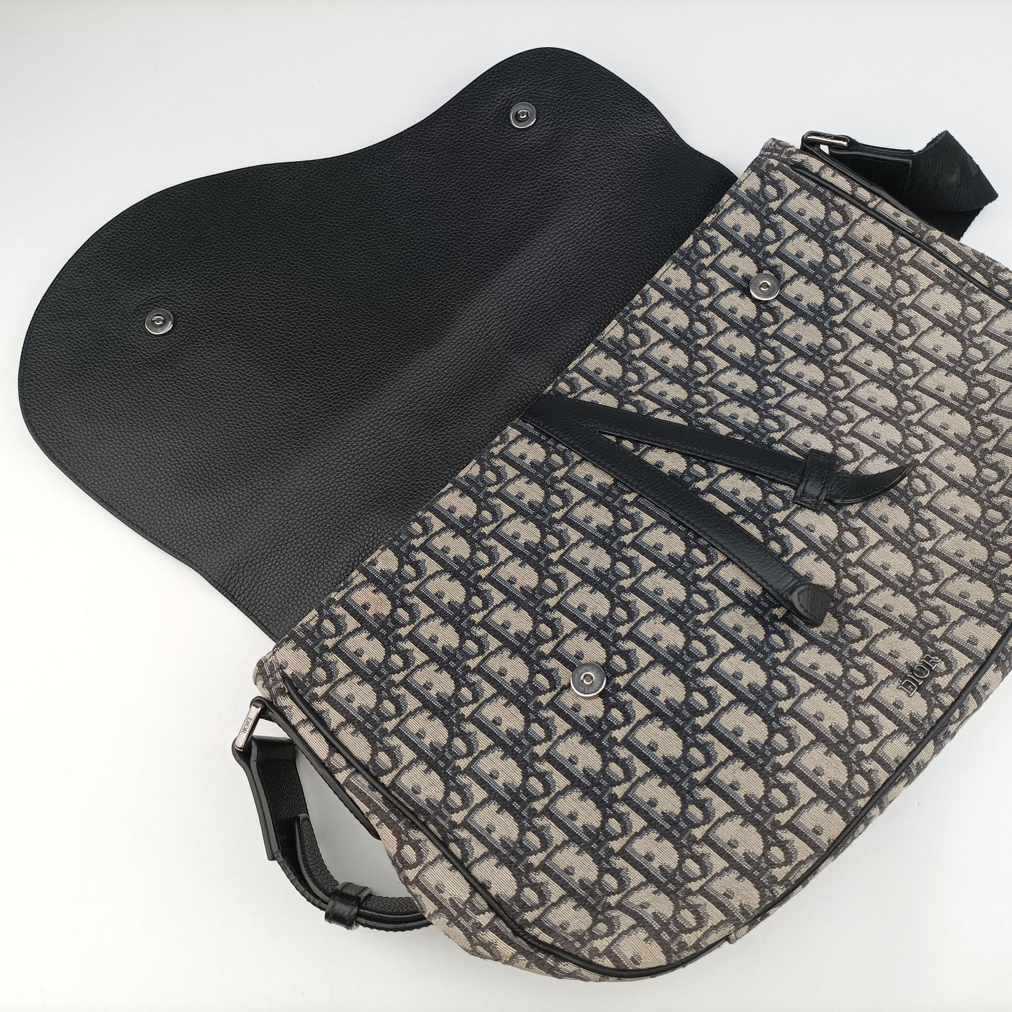Pre-owned Christian Dior Oblique Saddle Navy×Black Jacquard×Leather  shoulderbag | stylenewstar