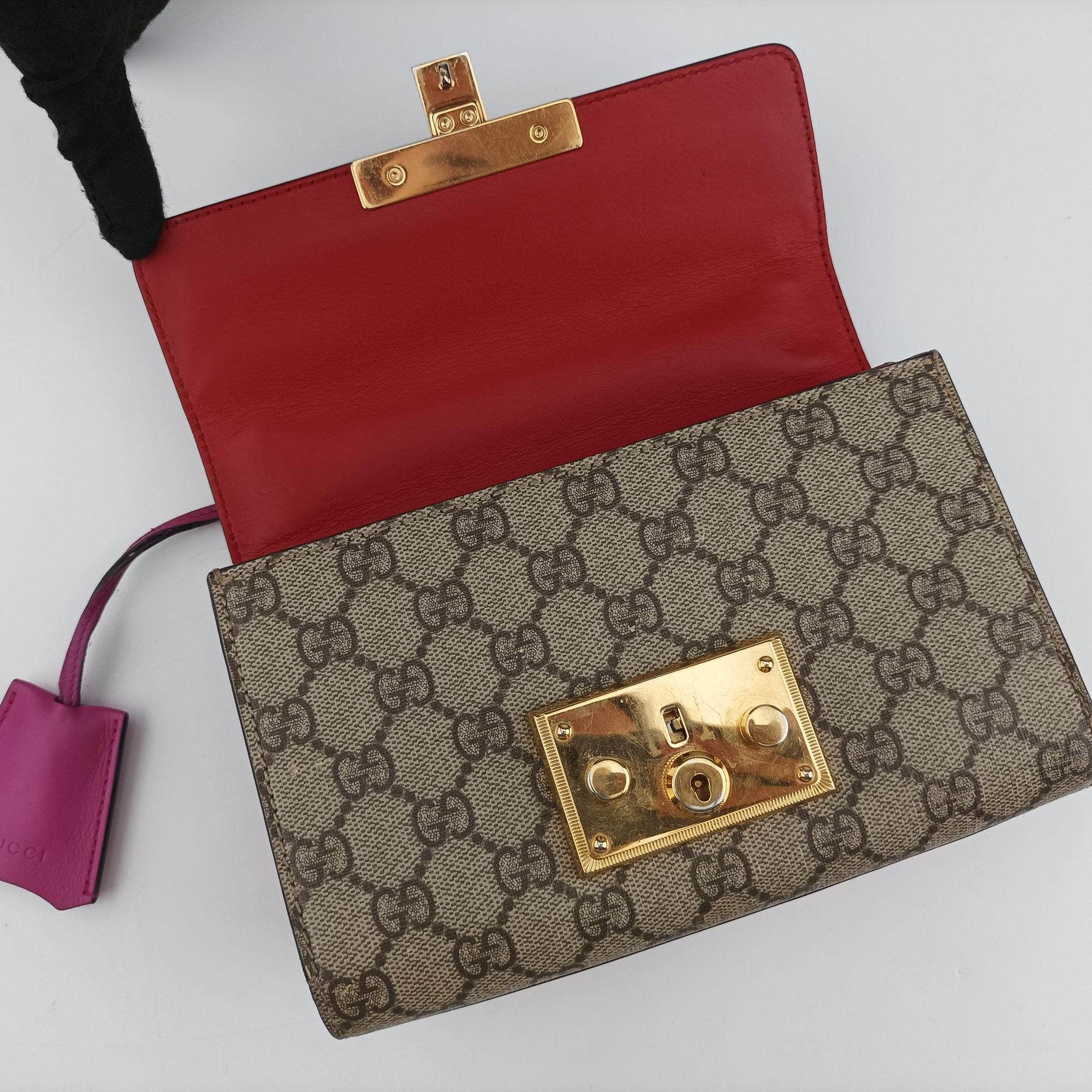 Vintage Gucci Padlock beige×red×pink PVC coated canvas×Leather 409487 shoulderbag | stylenewstar