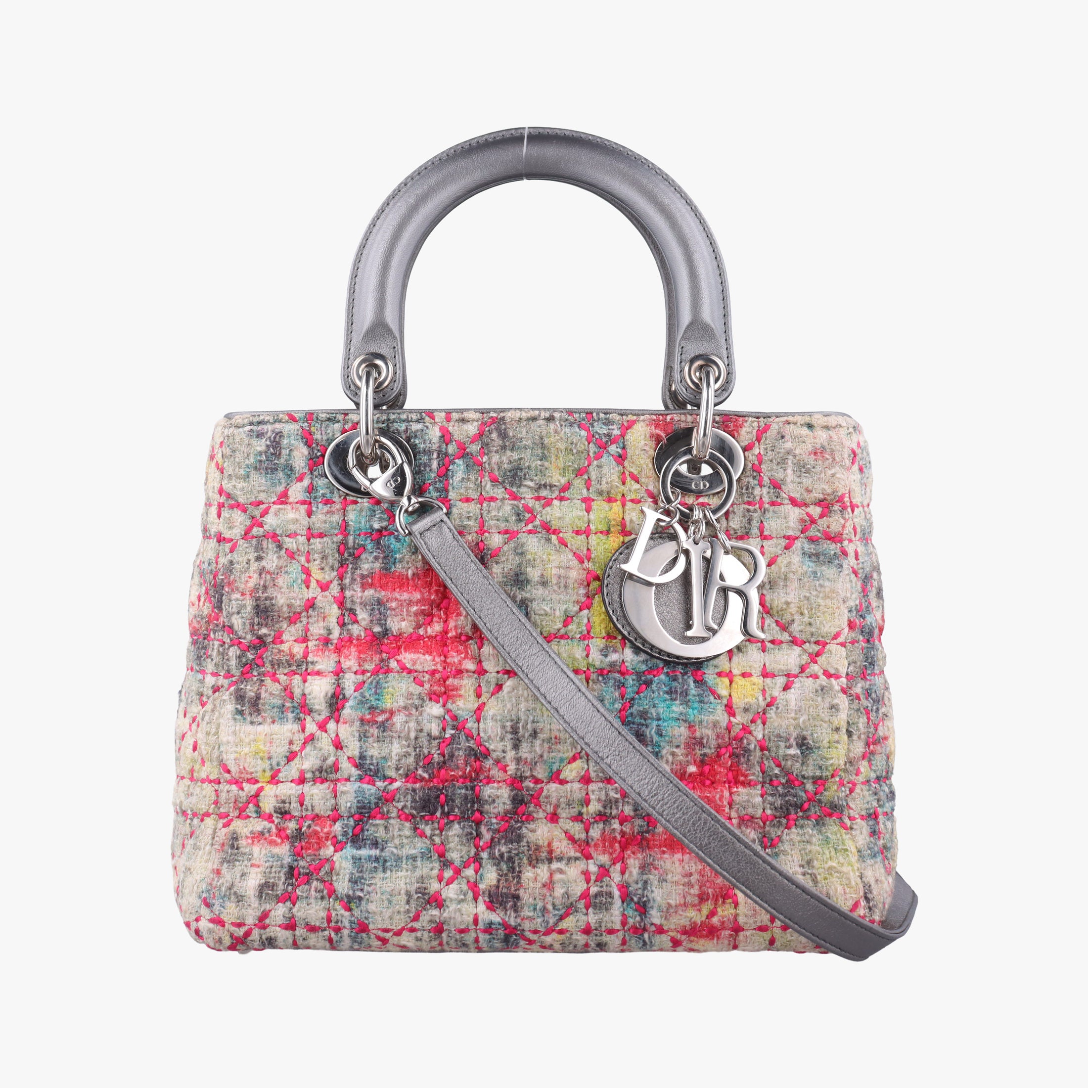 Vintage Christian Dior Lady Dior Multicolor Tweed Wool × Metallic Leather  shoulderbag | stylenewstar