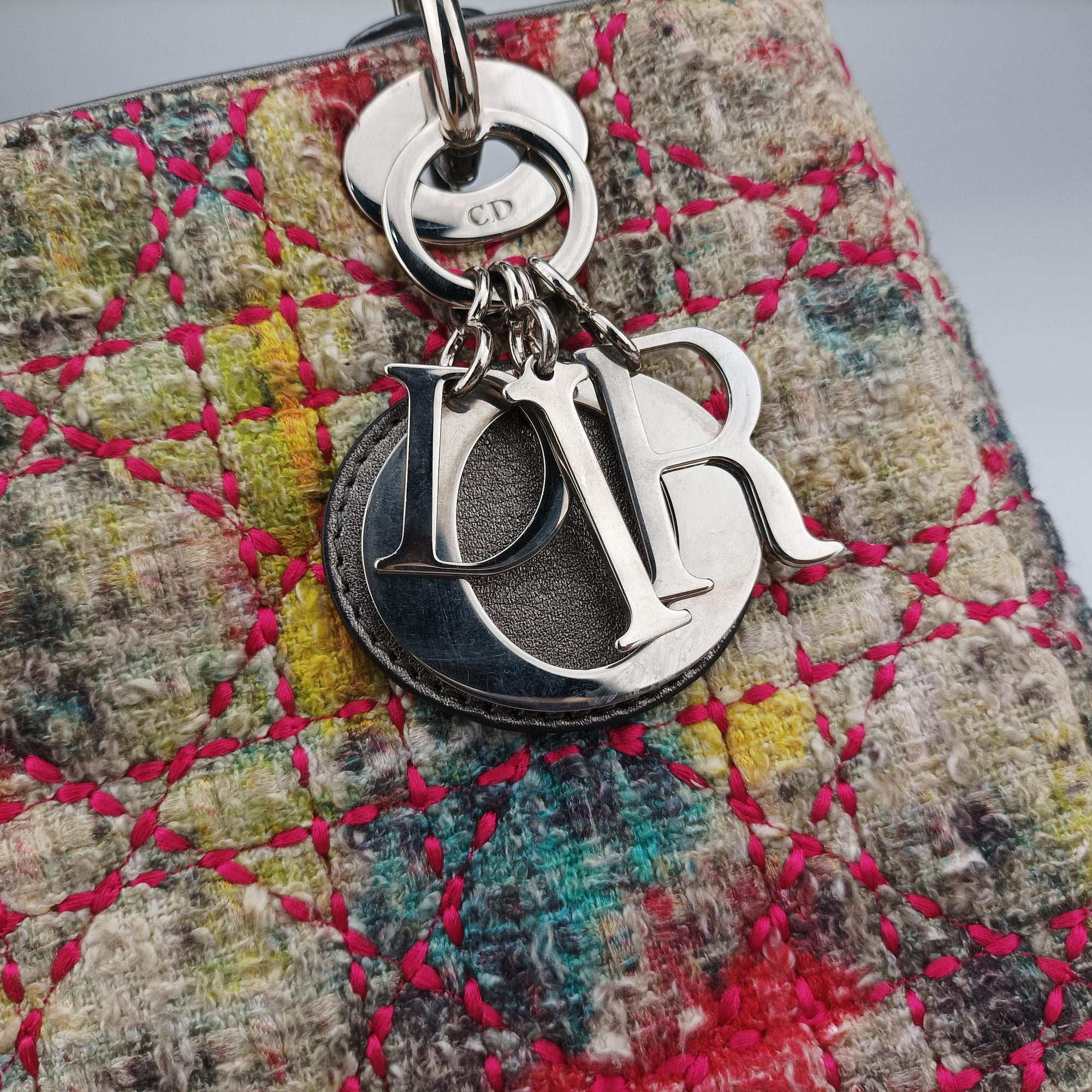 Vintage Christian Dior Lady Dior Multicolor Tweed Wool × Metallic Leather  shoulderbag | stylenewstar