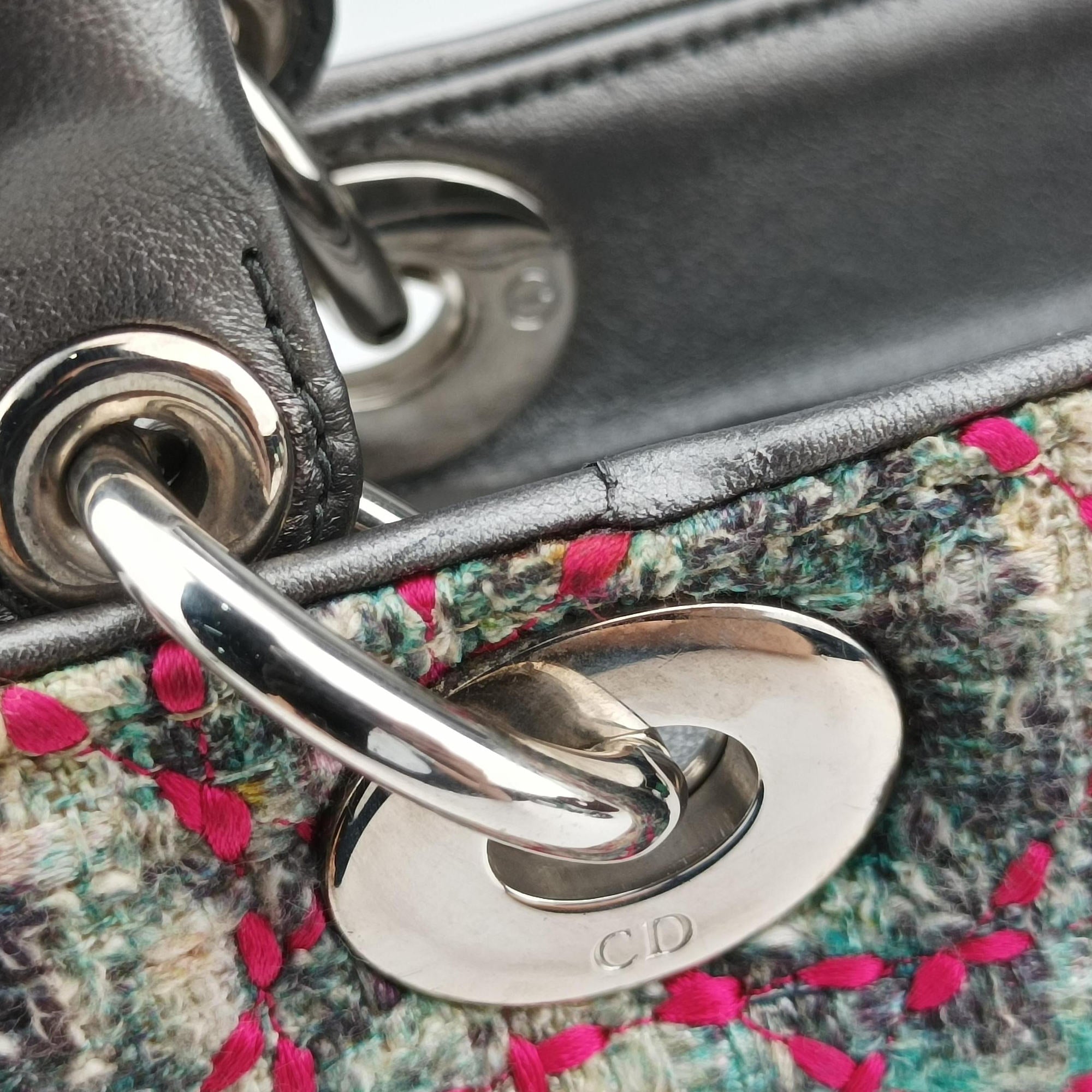 Vintage Christian Dior Lady Dior Multicolor Tweed Wool × Metallic Leather  shoulderbag | stylenewstar