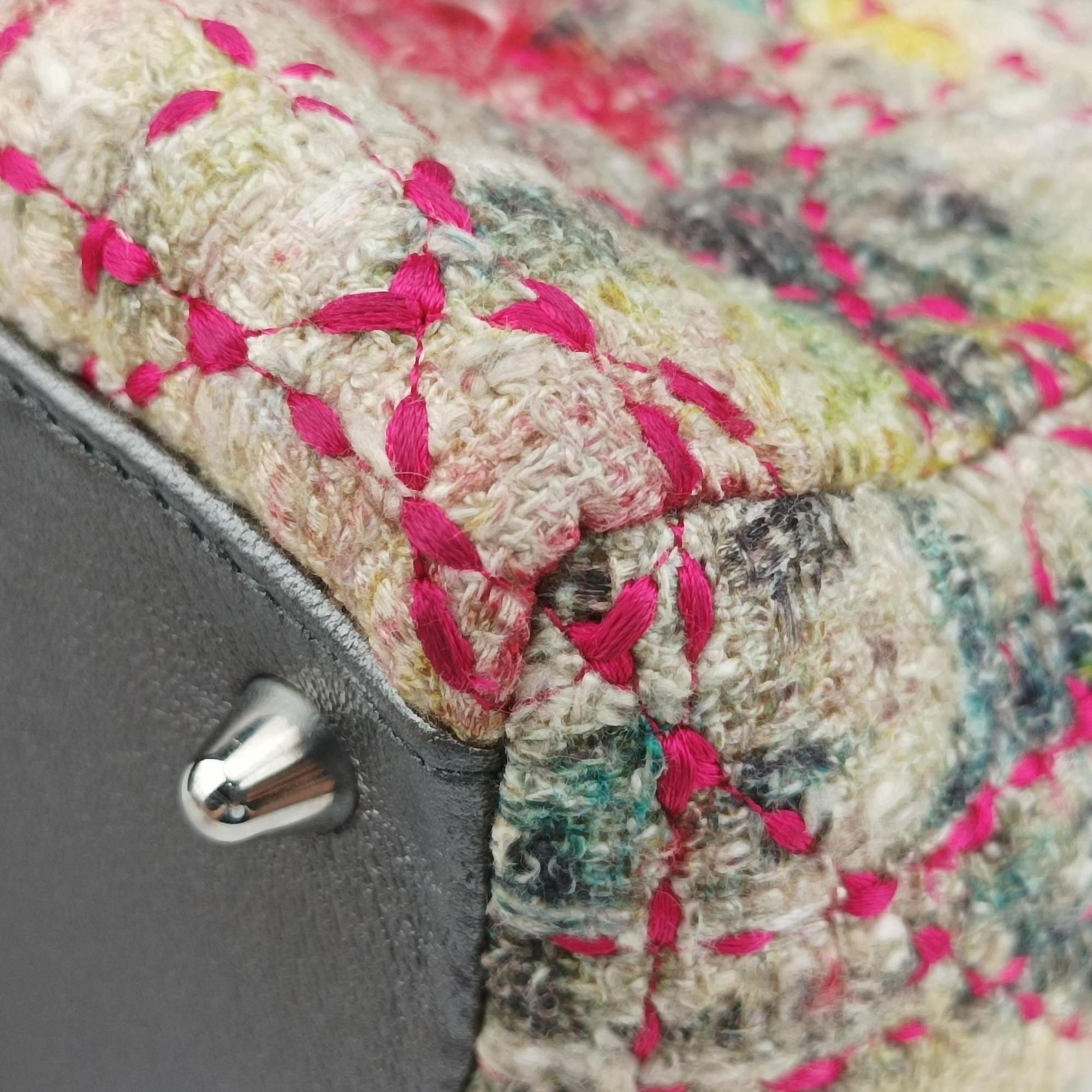 Vintage Christian Dior Lady Dior Multicolor Tweed Wool × Metallic Leather  shoulderbag | stylenewstar