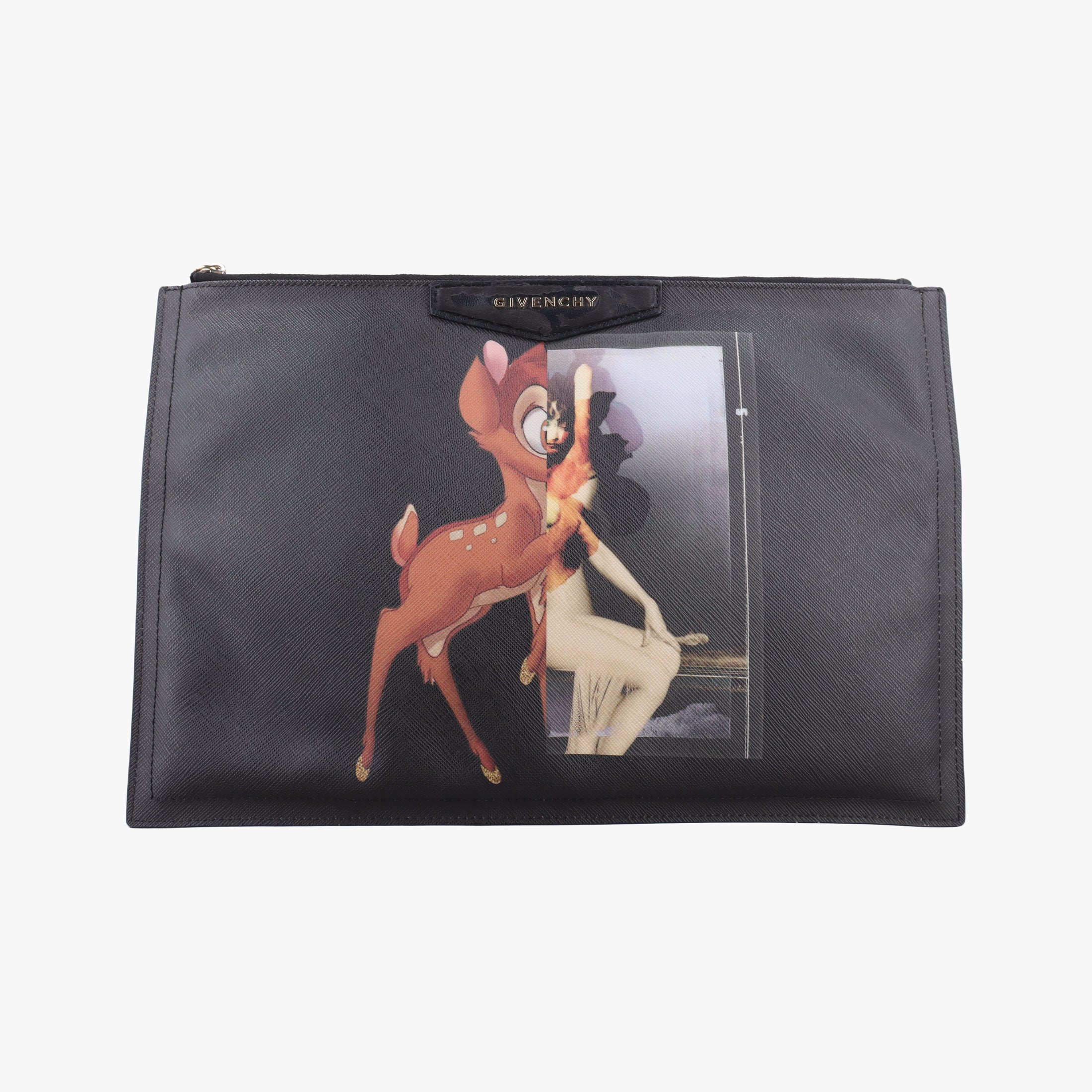 Pre-owned Givenchy Bambi Print Black Leather  clutchbag | stylenewstar