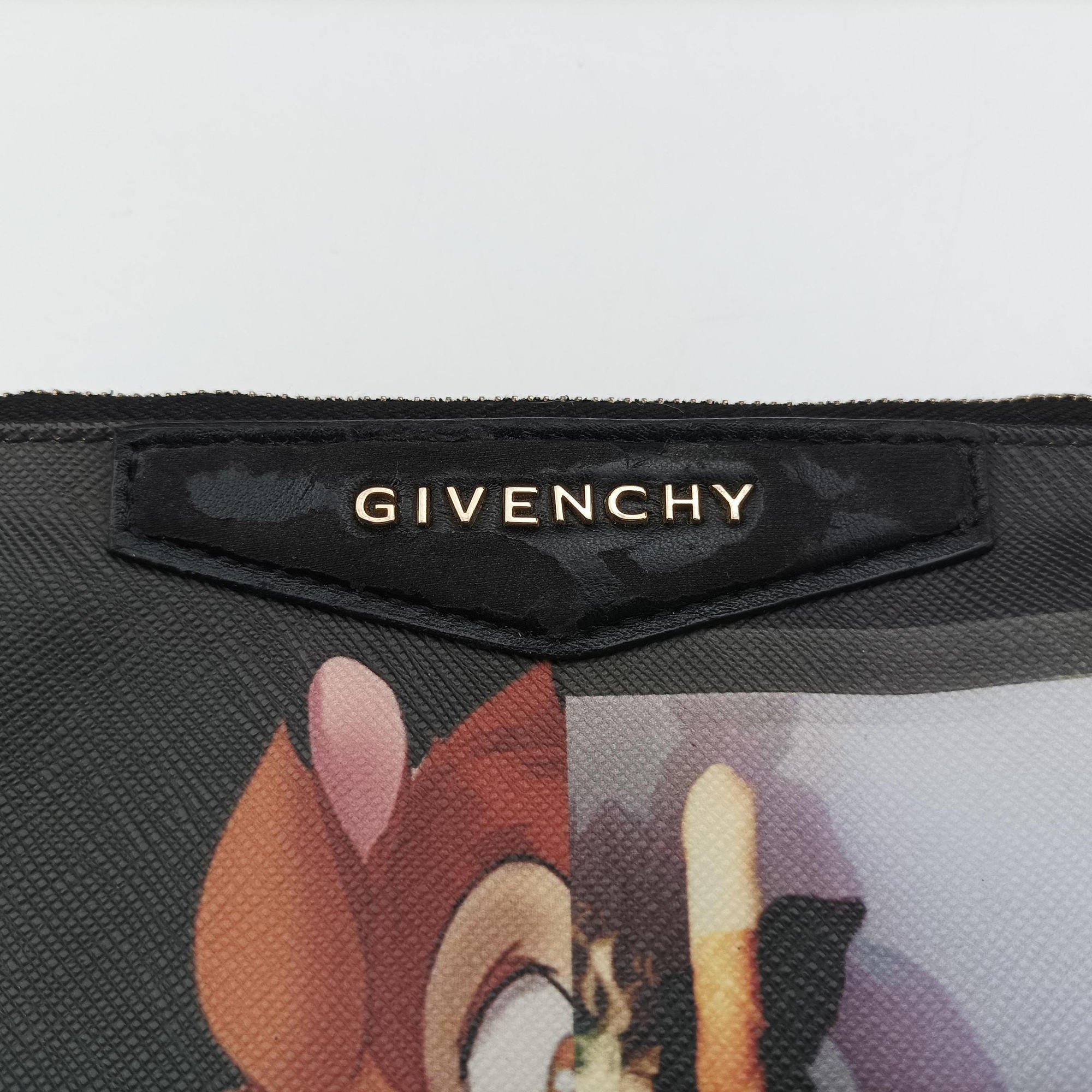 Pre-owned Givenchy Bambi Print Black Leather  clutchbag | stylenewstar