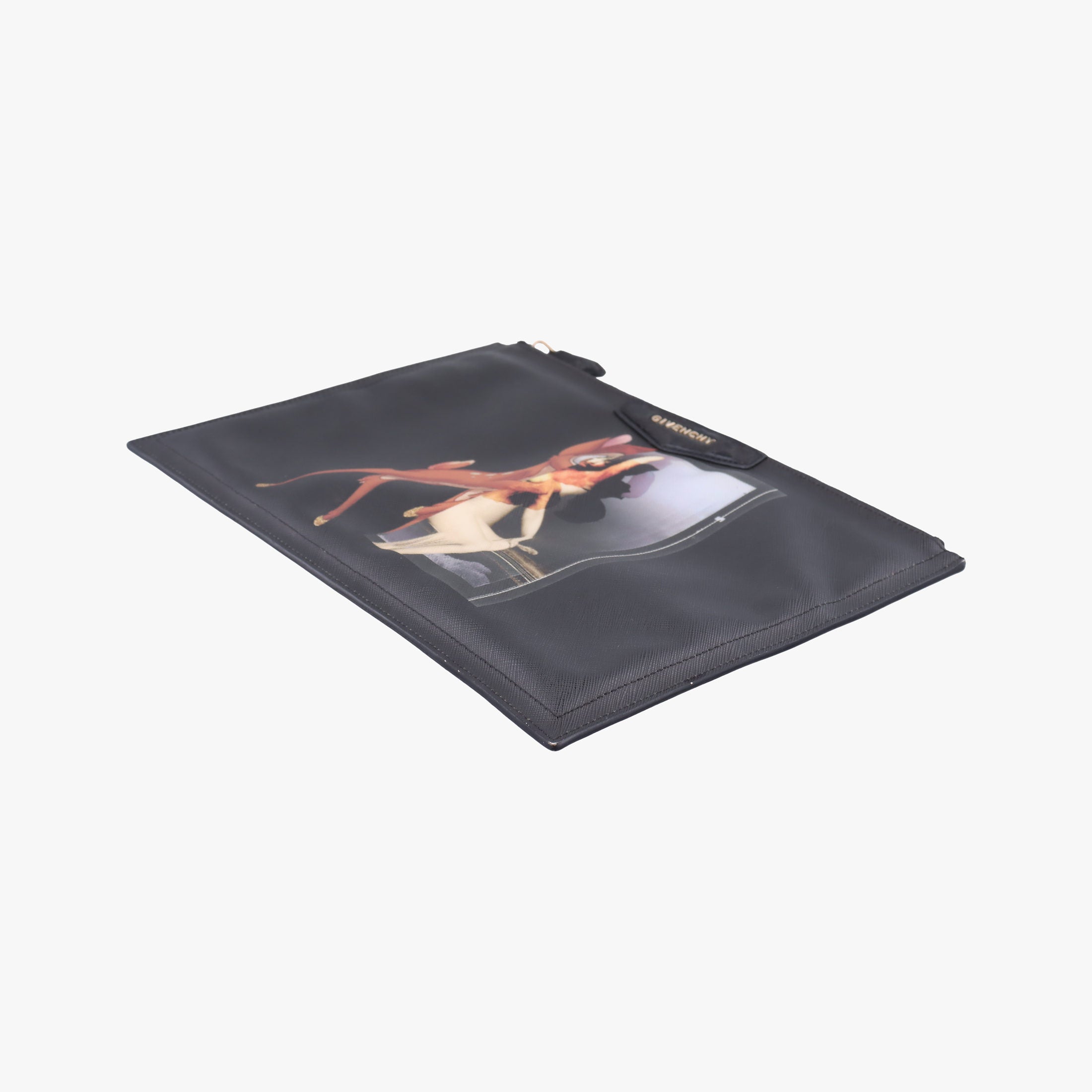 Pre-owned Givenchy Bambi Print Black Leather  clutchbag | stylenewstar