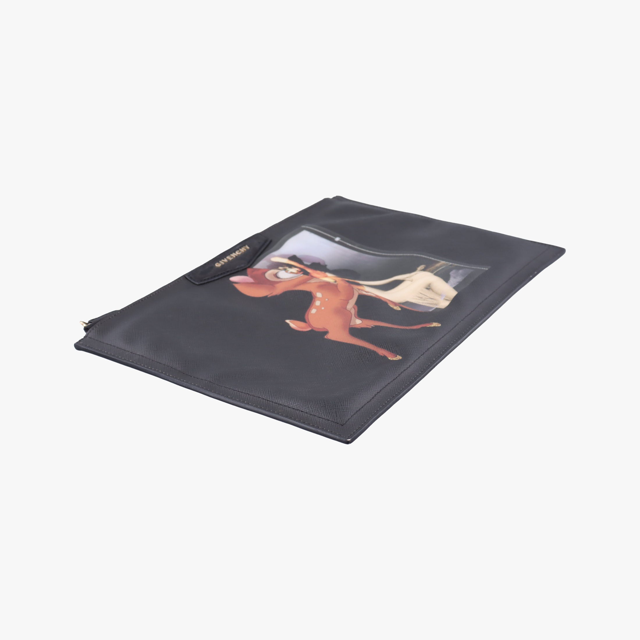 Pre-owned Givenchy Bambi Print Black Leather  clutchbag | stylenewstar
