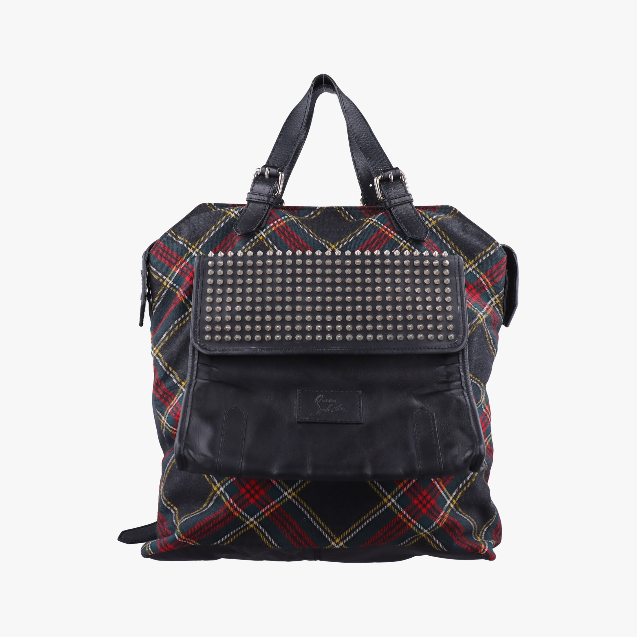 Vintage Christian Louboutin Syd Spiked Red Tartan × Black Canvas/Velvet × Calfskin  backpack/rucksack | stylenewstar
