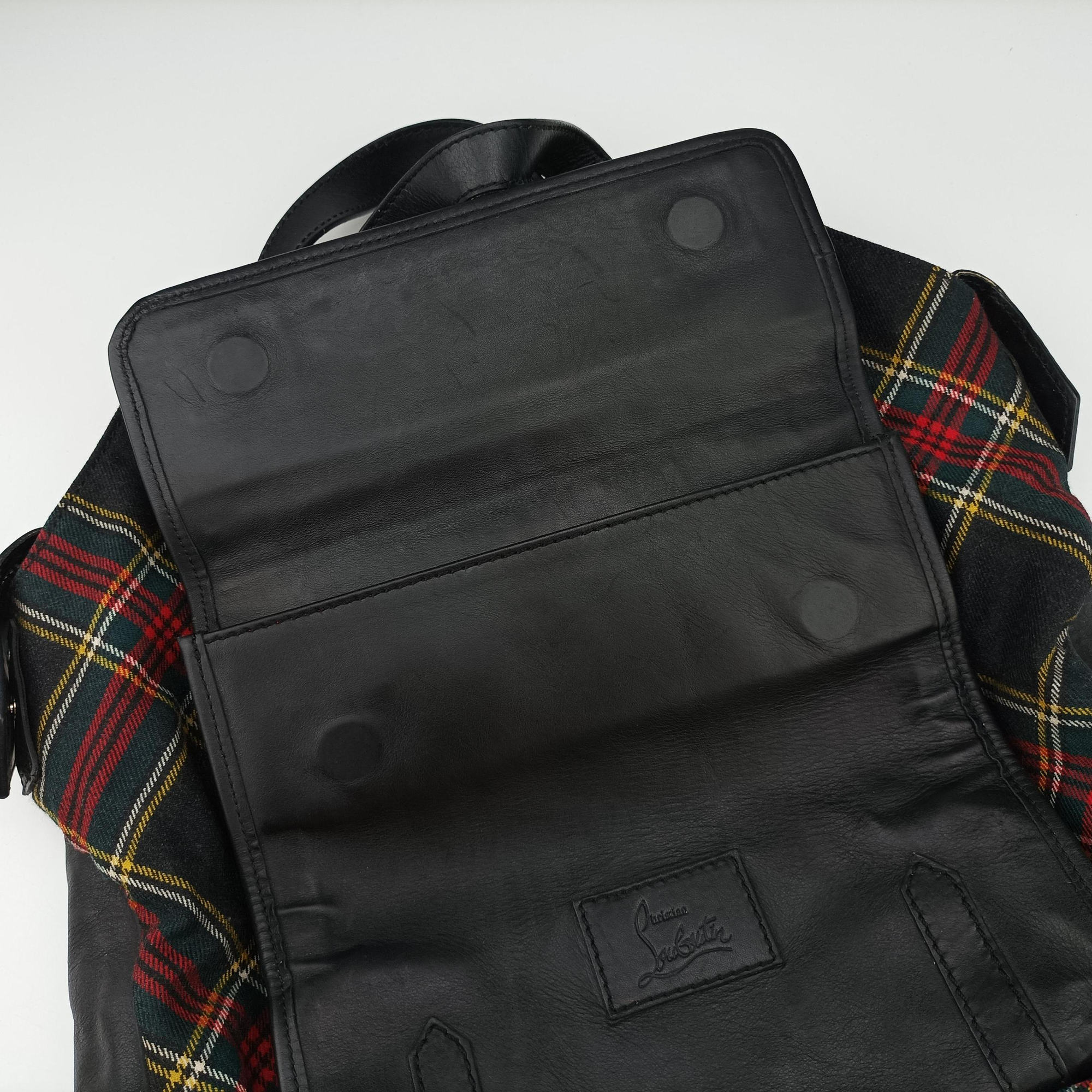 Vintage Christian Louboutin Syd Spiked Red Tartan × Black Canvas/Velvet × Calfskin  backpack/rucksack | stylenewstar