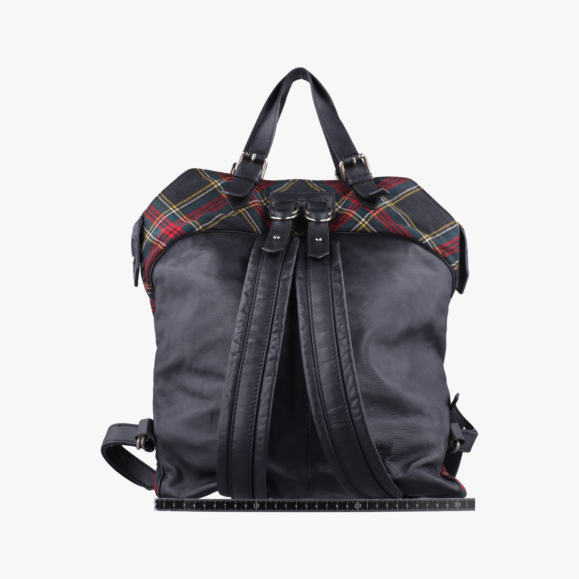 Vintage Christian Louboutin Syd Spiked Red Tartan × Black Canvas/Velvet × Calfskin  backpack/rucksack | stylenewstar
