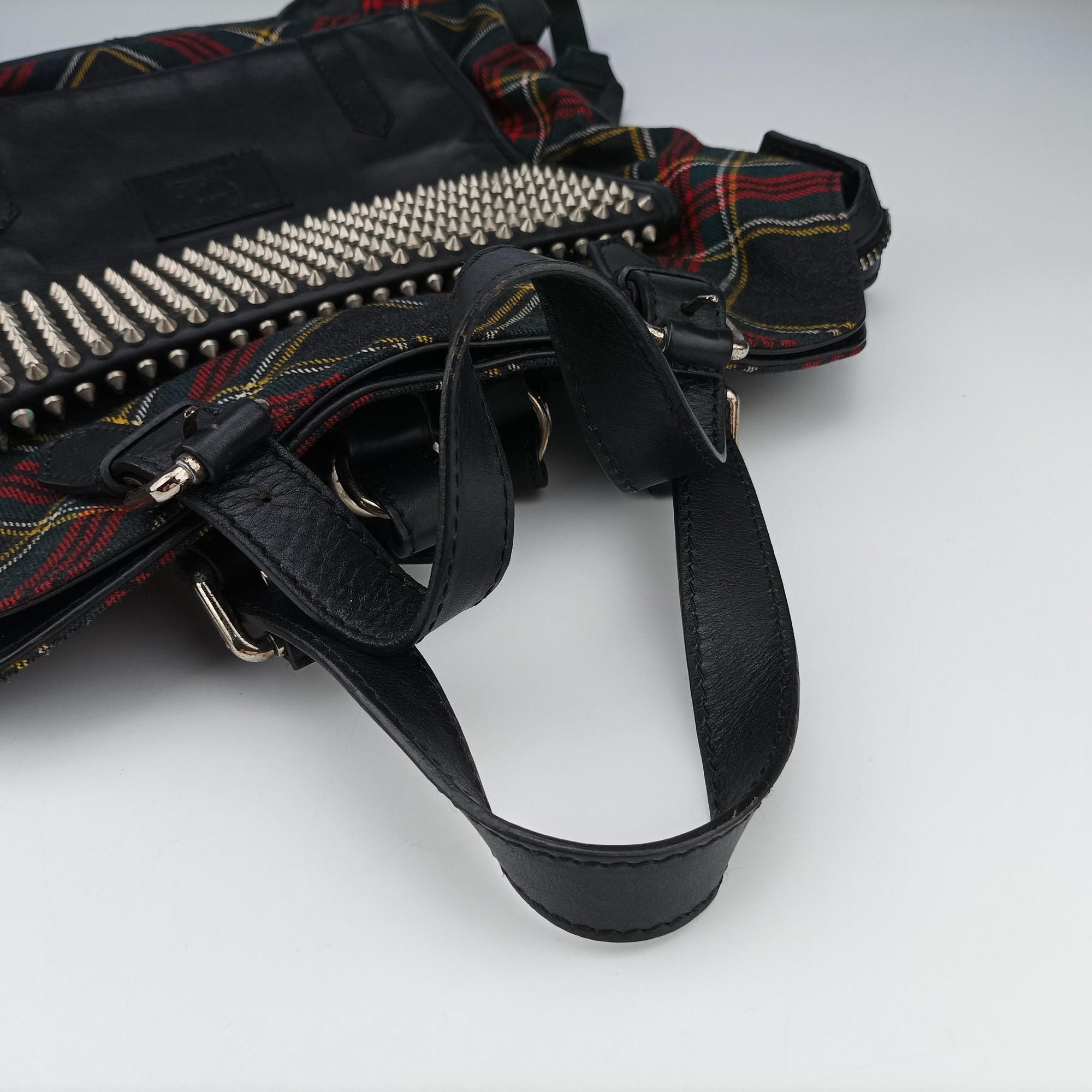 Vintage Christian Louboutin Syd Spiked Red Tartan × Black Canvas/Velvet × Calfskin  backpack/rucksack | stylenewstar