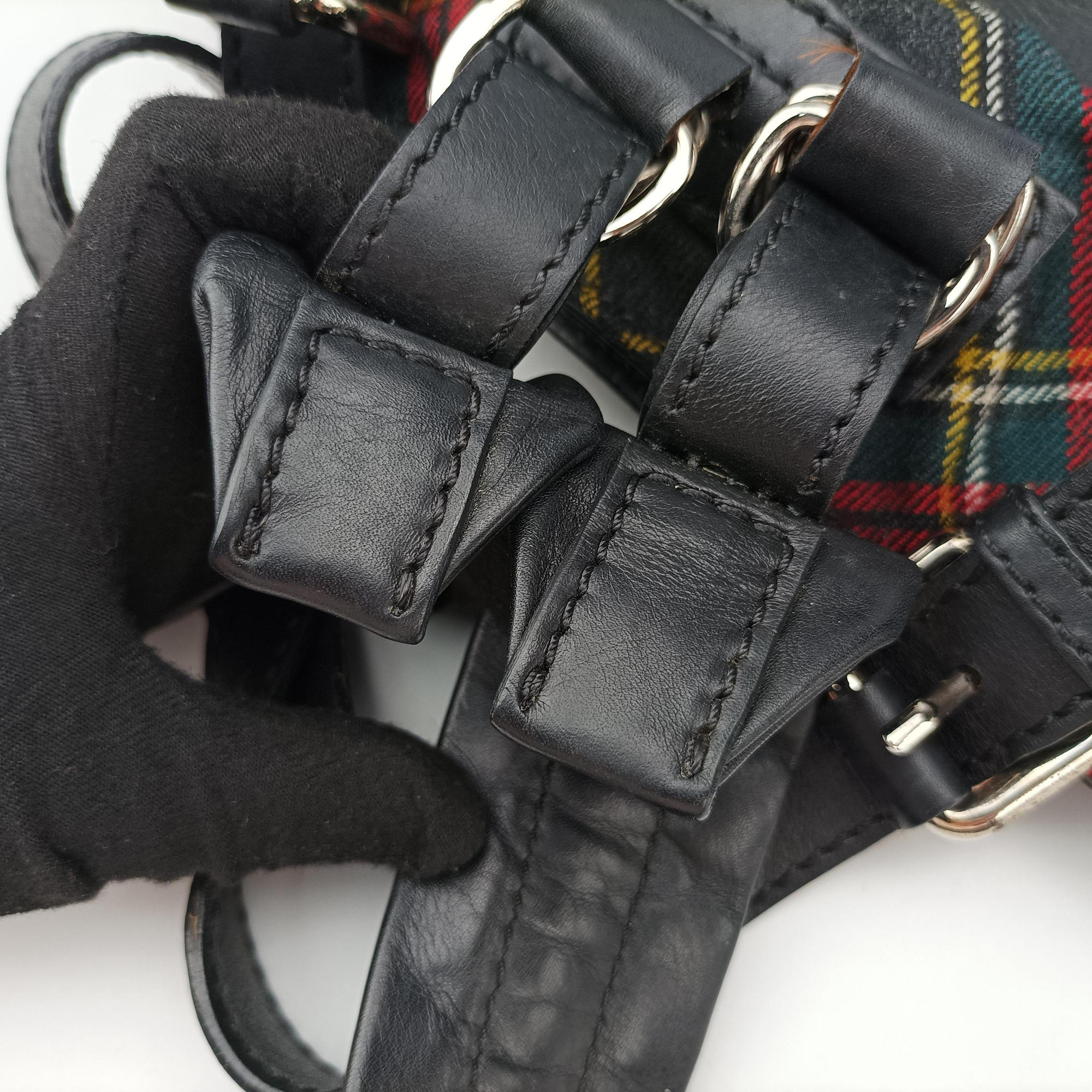 Vintage Christian Louboutin Syd Spiked Red Tartan × Black Canvas/Velvet × Calfskin  backpack/rucksack | stylenewstar