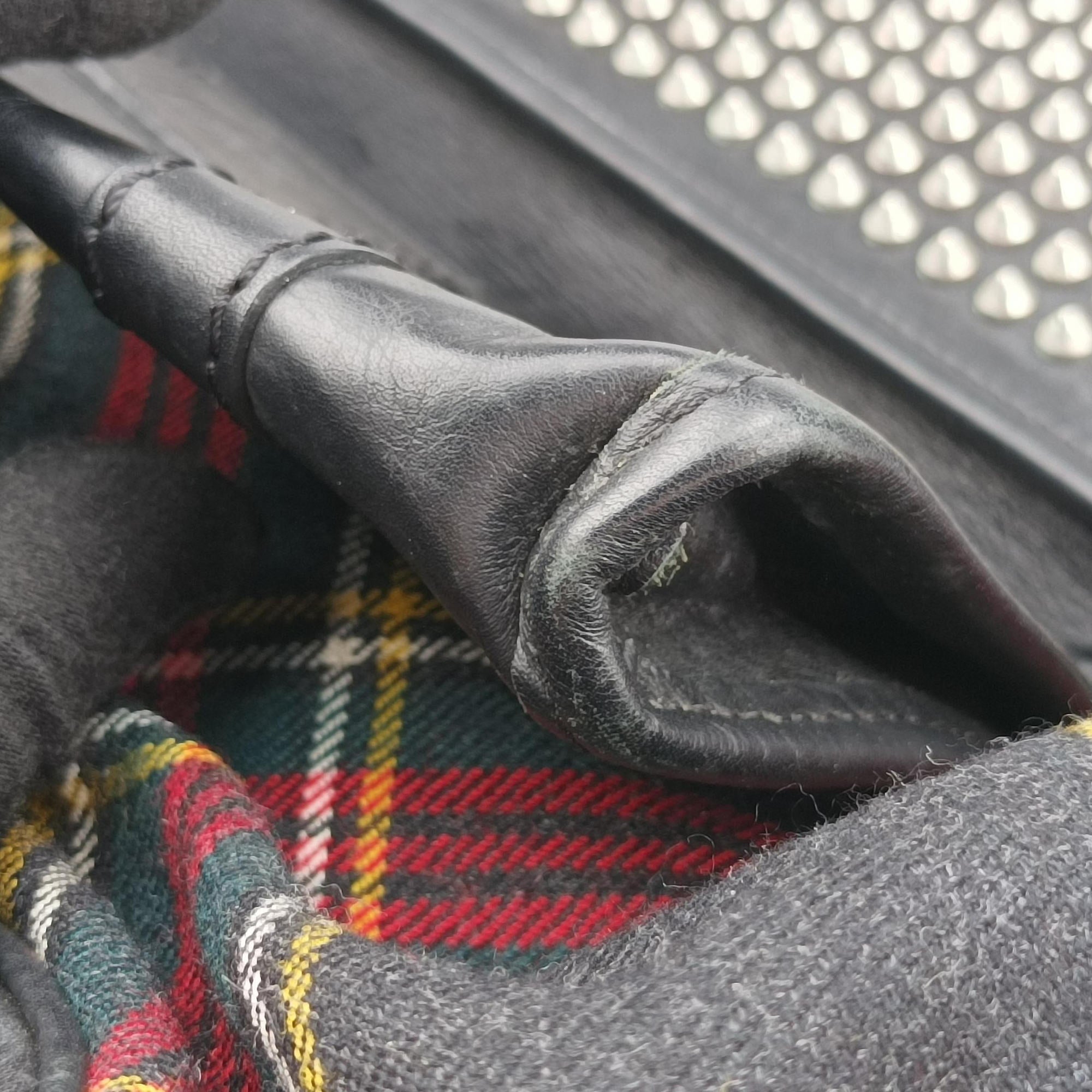 Vintage Christian Louboutin Syd Spiked Red Tartan × Black Canvas/Velvet × Calfskin  backpack/rucksack | stylenewstar