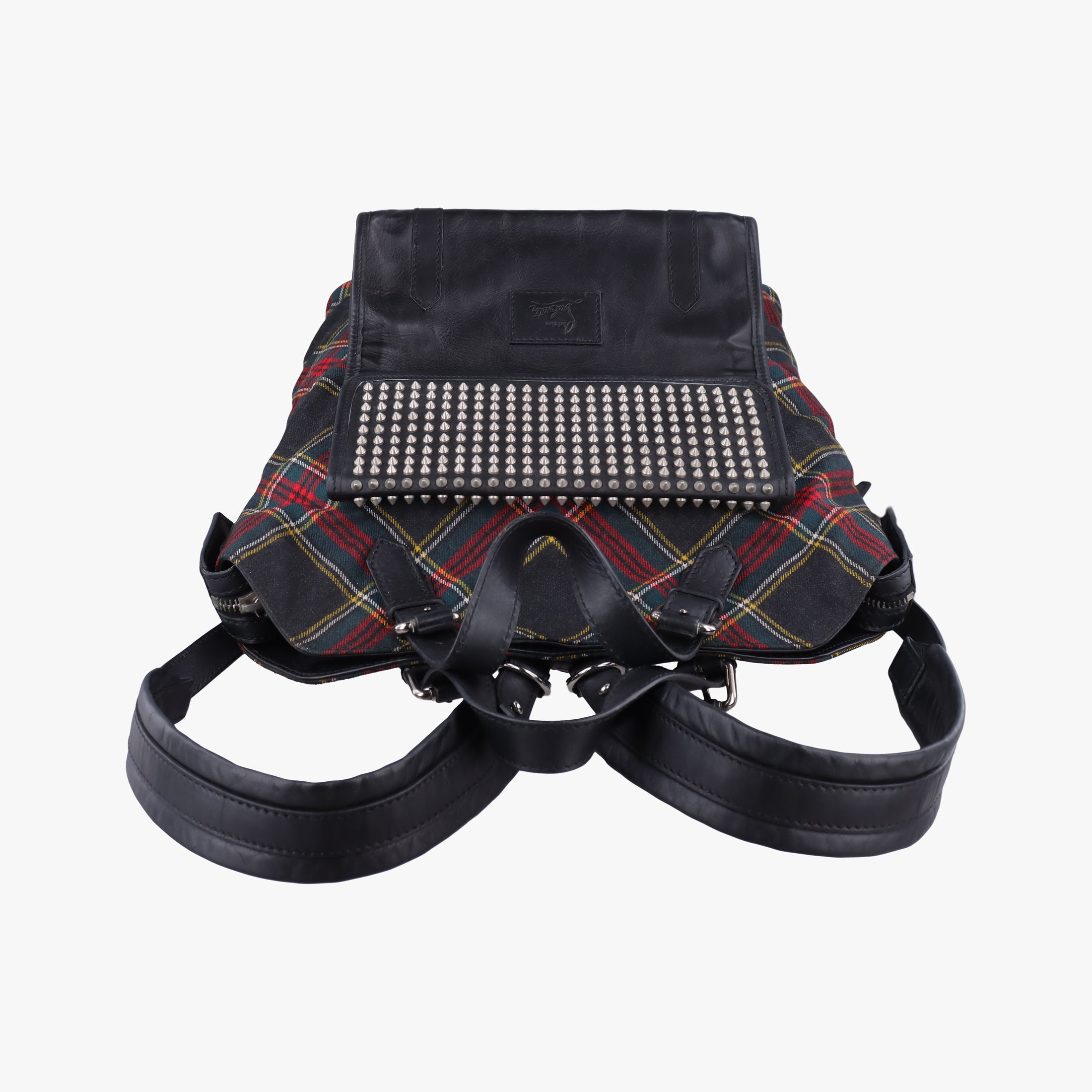 Vintage Christian Louboutin Syd Spiked Red Tartan × Black Canvas/Velvet × Calfskin  backpack/rucksack | stylenewstar