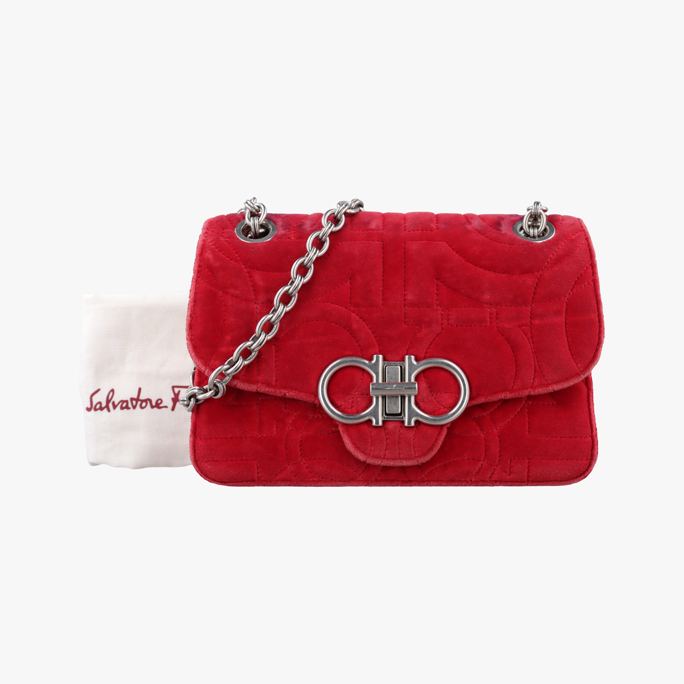 Vintage Ferragamo Gancino Red velour  shoulderbag | stylenewstar