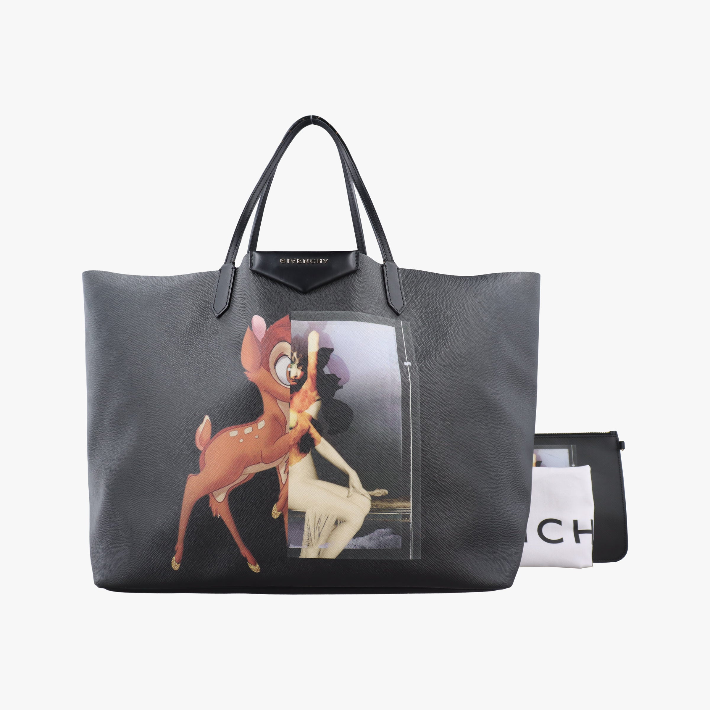 Pre-owned Givenchy Bambi Print Antigona tote Black Leather  handbag | stylenewstar