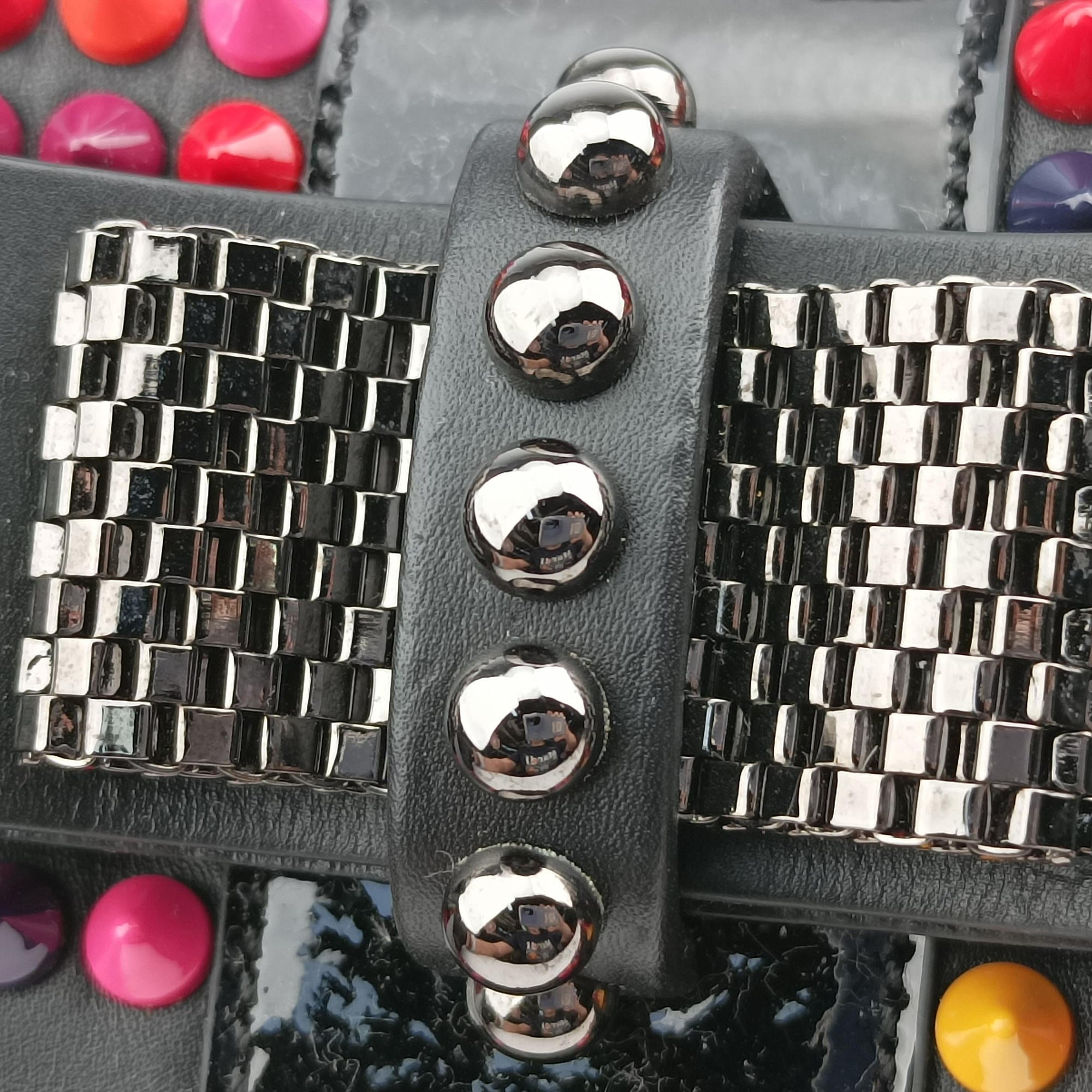 Secondhand Christian Louboutin Sweet Charity Scarabe Spike Black Leather  shoulderbag | stylenewstar
