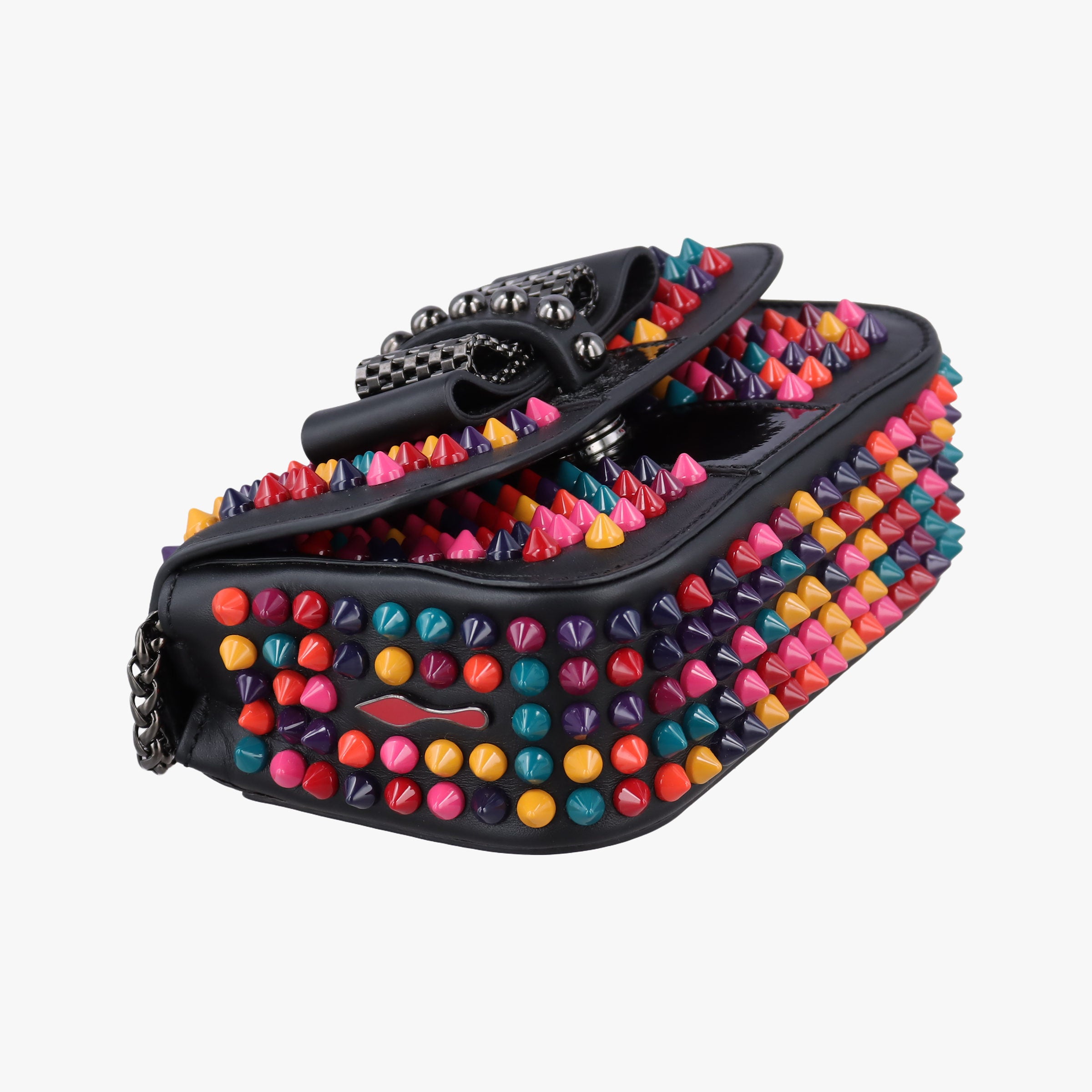 Secondhand Christian Louboutin Sweet Charity Scarabe Spike Black Leather  shoulderbag | stylenewstar
