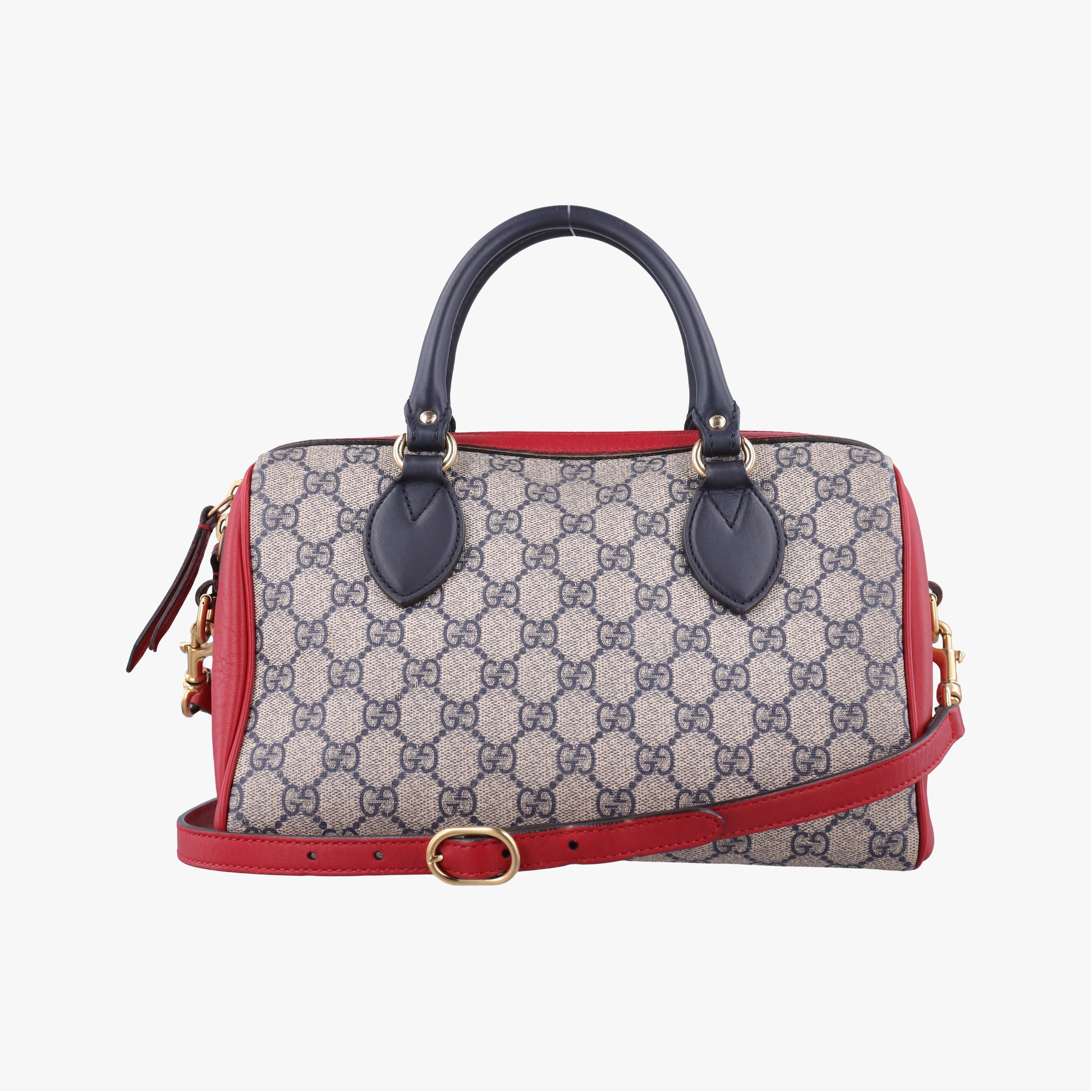 Pre-owned Gucci GG SUPREME Beige x Red x Navy PVC coated canvasxLeather 409529 shoulderbag | stylenewstar