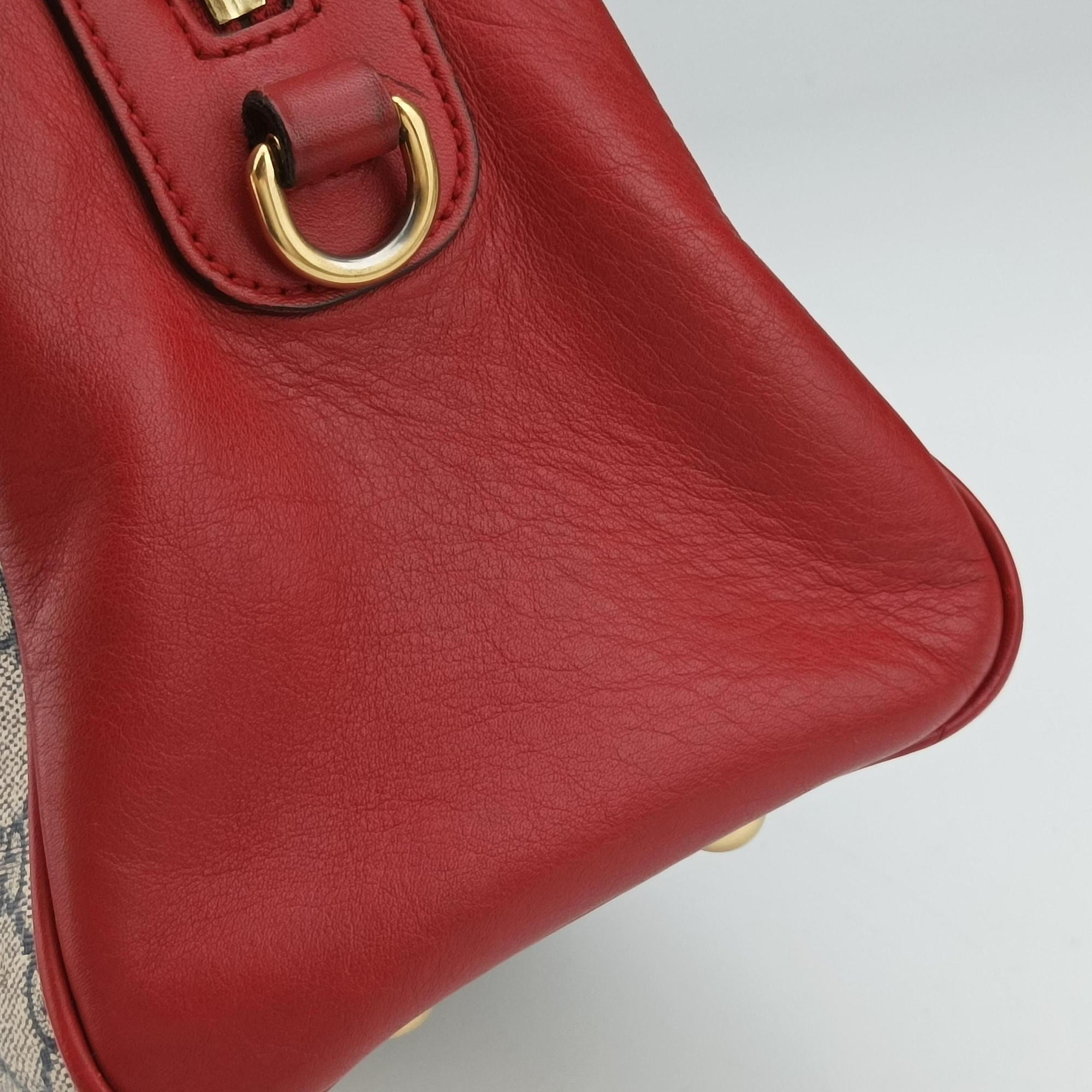 Pre-owned Gucci GG SUPREME Beige x Red x Navy PVC coated canvasxLeather 409529 shoulderbag | stylenewstar