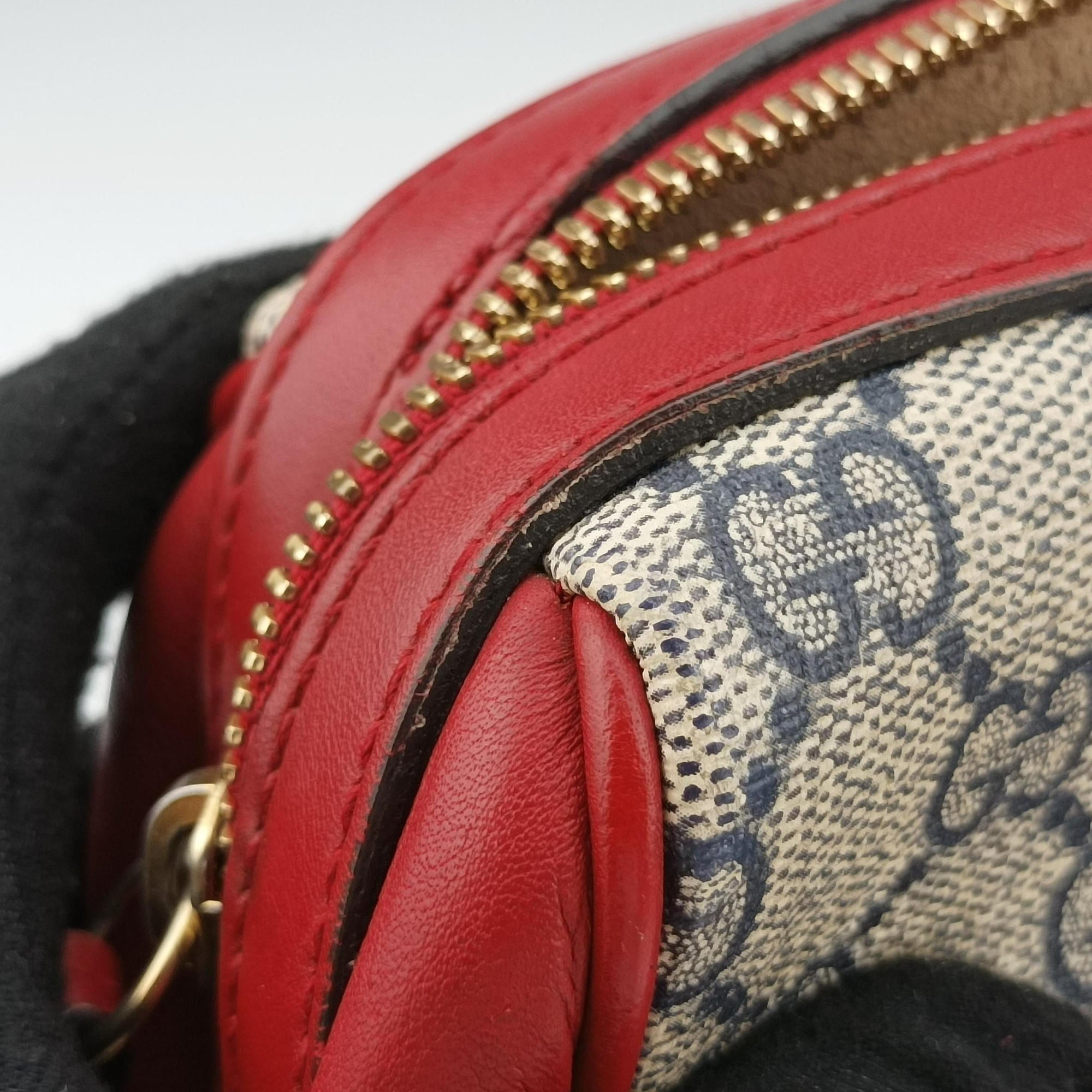 Pre-owned Gucci GG SUPREME Beige x Red x Navy PVC coated canvasxLeather 409529 shoulderbag | stylenewstar