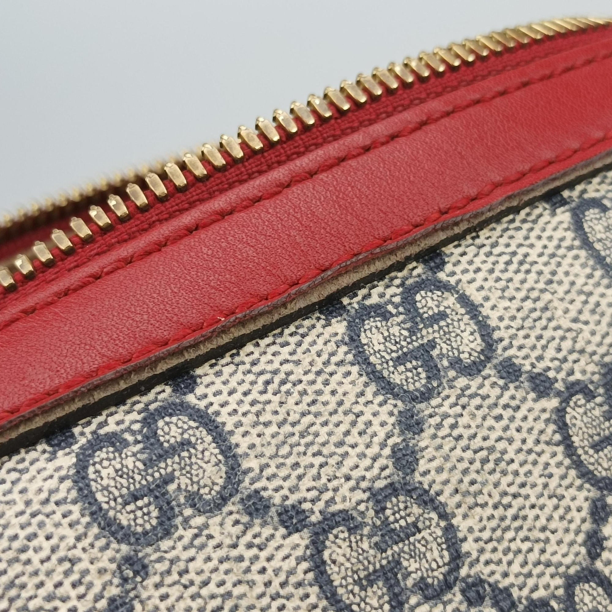 Pre-owned Gucci GG SUPREME Beige x Red x Navy PVC coated canvasxLeather 409529 shoulderbag | stylenewstar