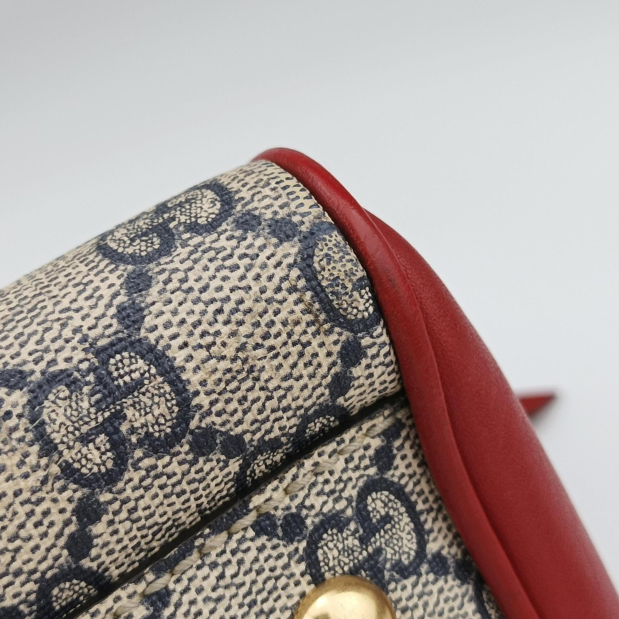 Pre-owned Gucci GG SUPREME Beige x Red x Navy PVC coated canvasxLeather 409529 shoulderbag | stylenewstar