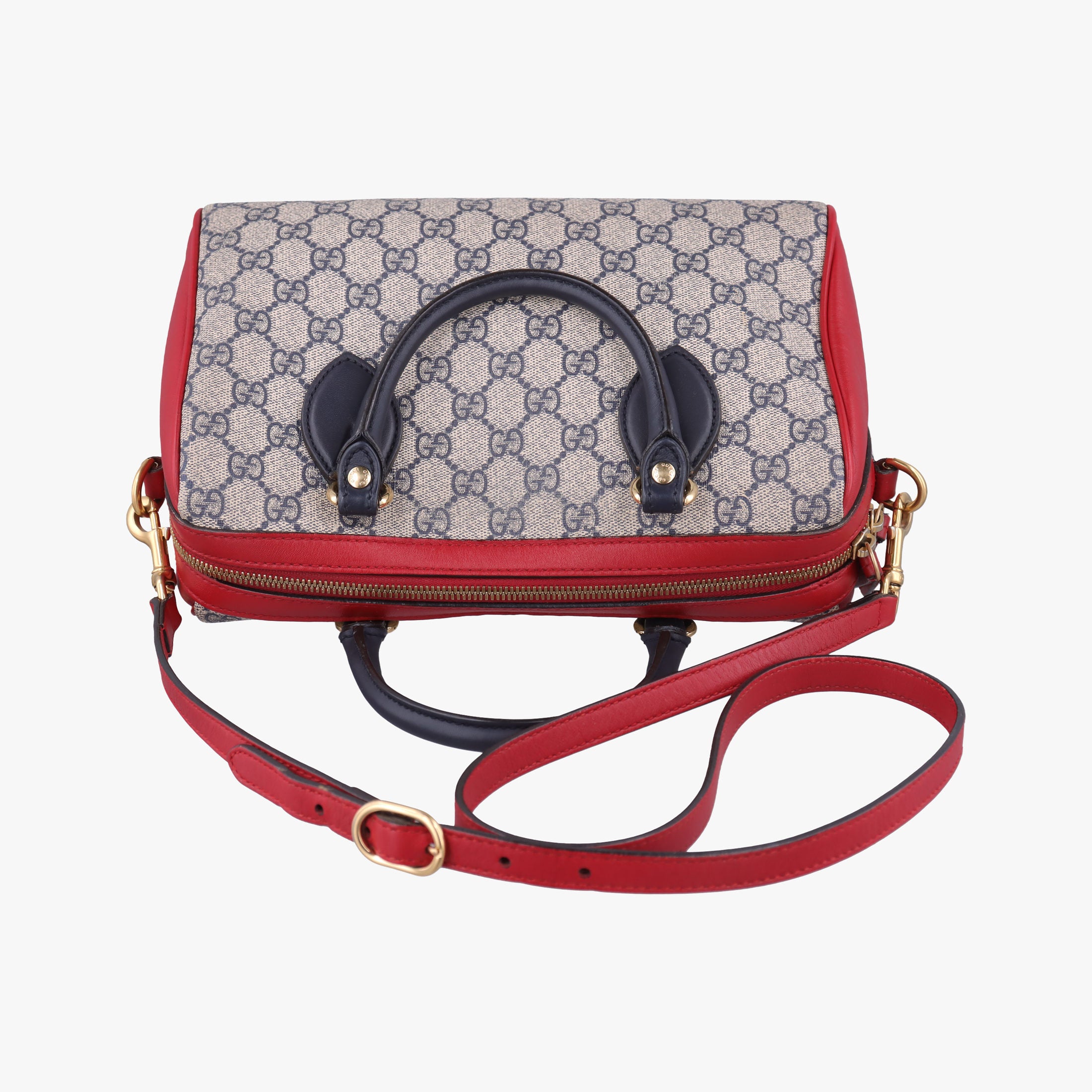 Pre-owned Gucci GG SUPREME Beige x Red x Navy PVC coated canvasxLeather 409529 shoulderbag | stylenewstar